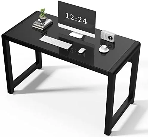 JDZHAPPYLIFE TY ARTS & CULTURE 55'' Z Shape Computer Desk Tempered Glass Table Modern Office Desk Gaming Desk Study Writing Desk Workstation for Home Office USB Accessory Attr