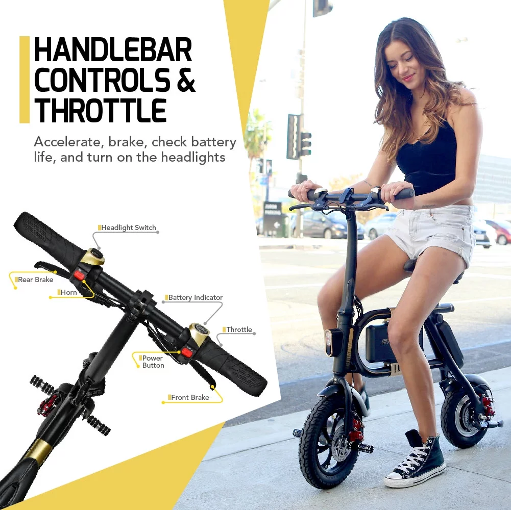 Swagtron SwagCycle E-Bike Folding Electric Bicycle with 15 Mile Range, Collapsible Frame, and Handlebar Display (Recertified)