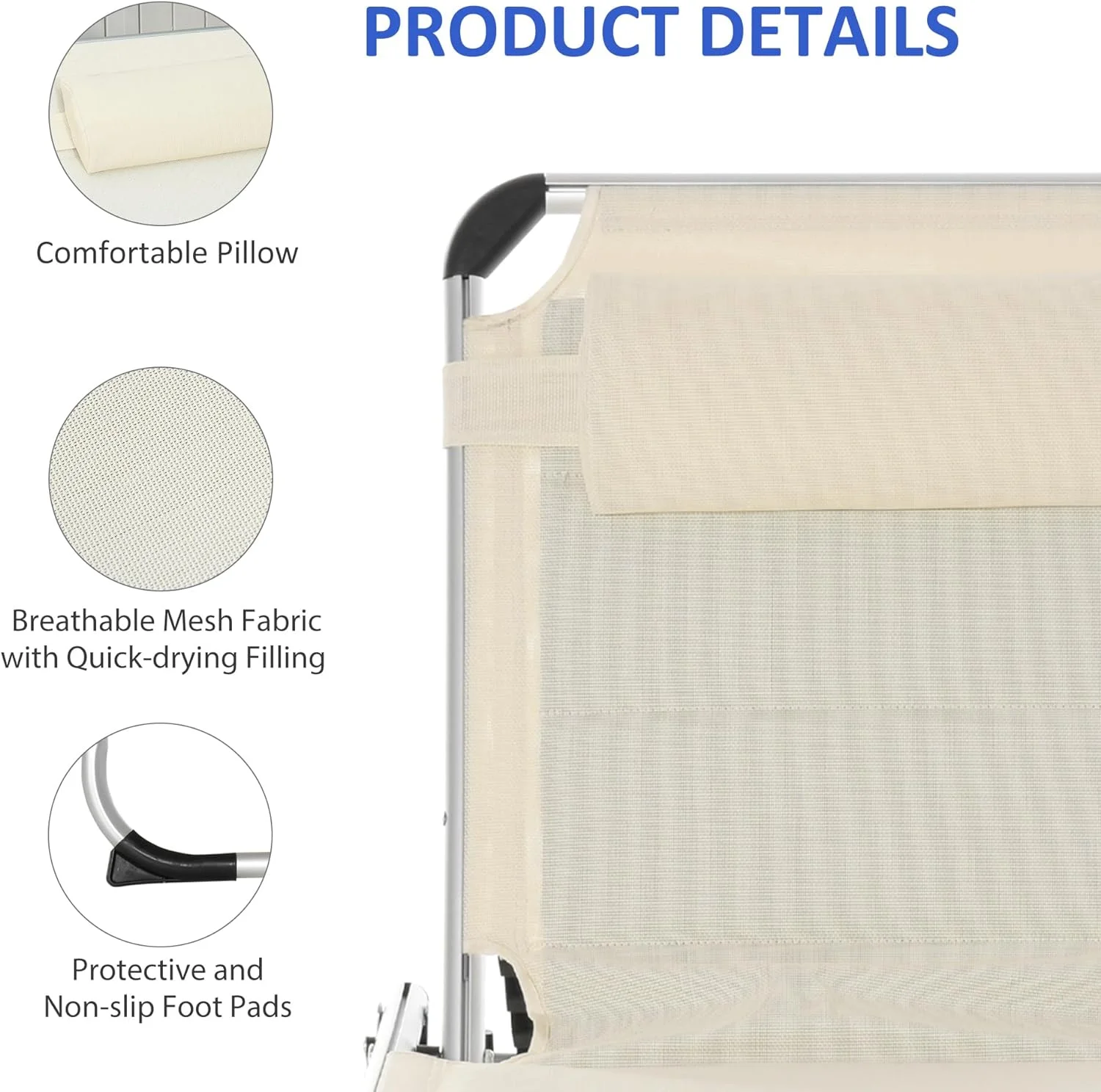 Outsunny Foldable Reclining Pool & Beach Chair w/ Pillow, White