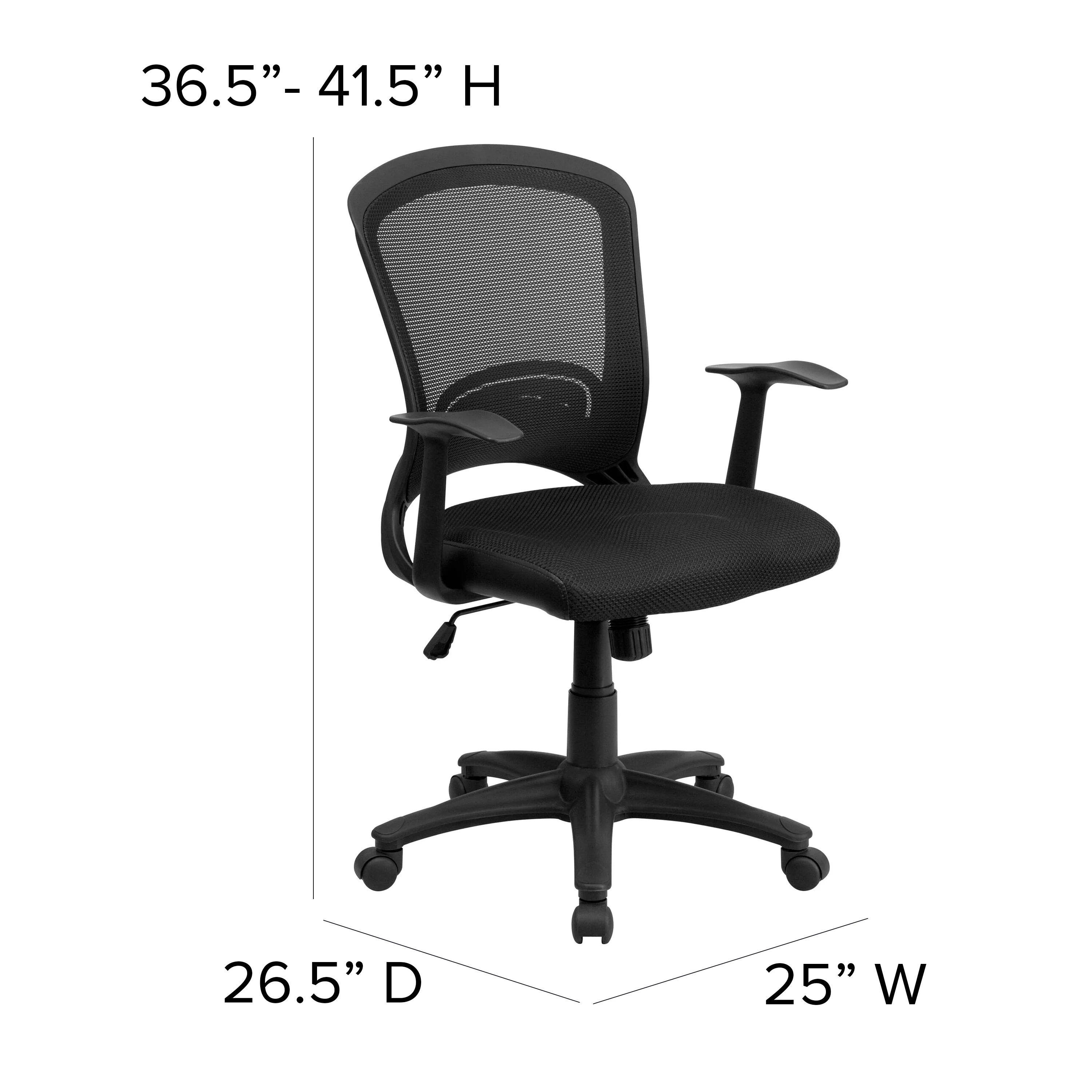 BizChair Mid-Back Designer Black Mesh Swivel Task Office Chair with Arms