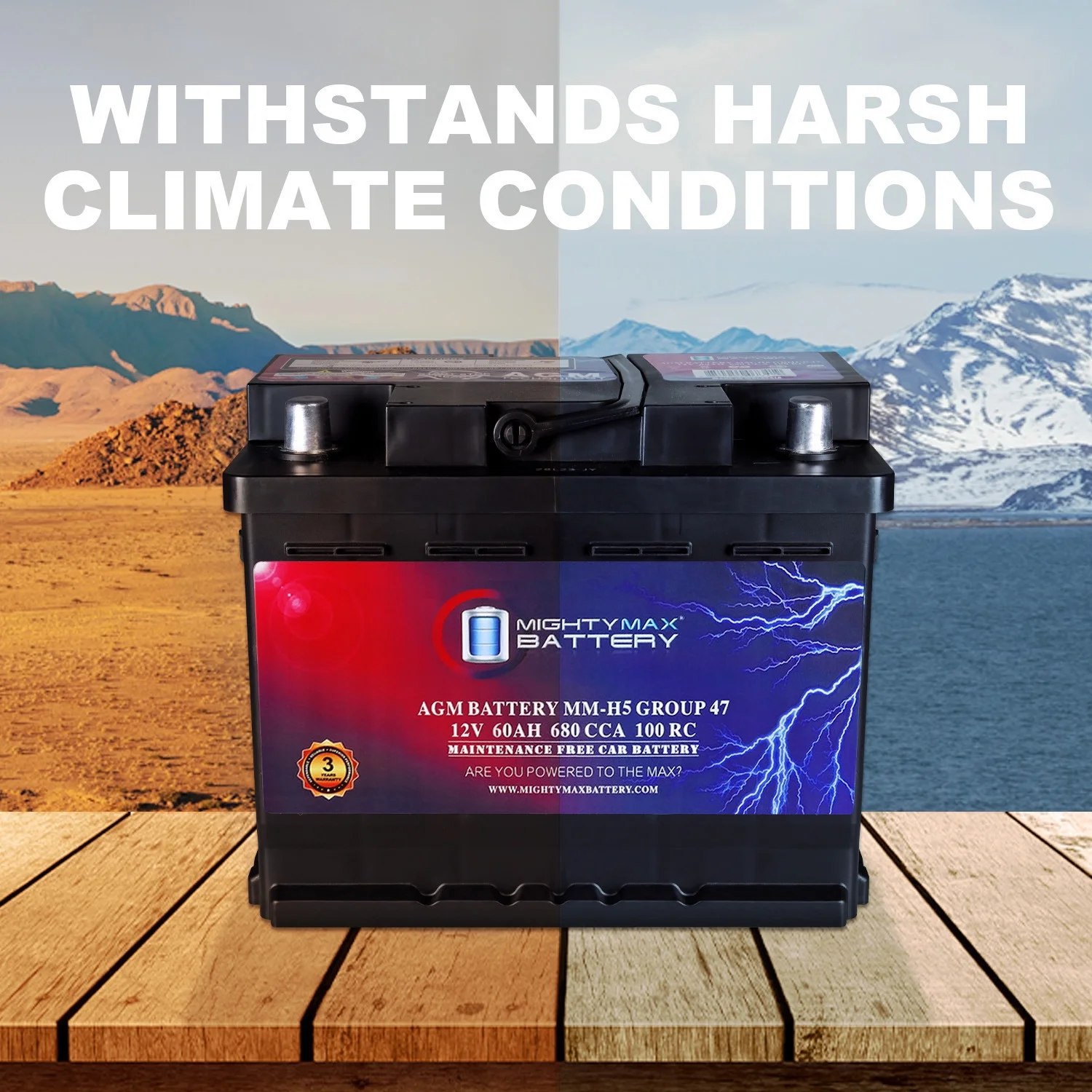 MM-H5 Group 47 12V 60AH 100RC 680CCA Replacement Battery Compatible with ACDelco 47 AGM