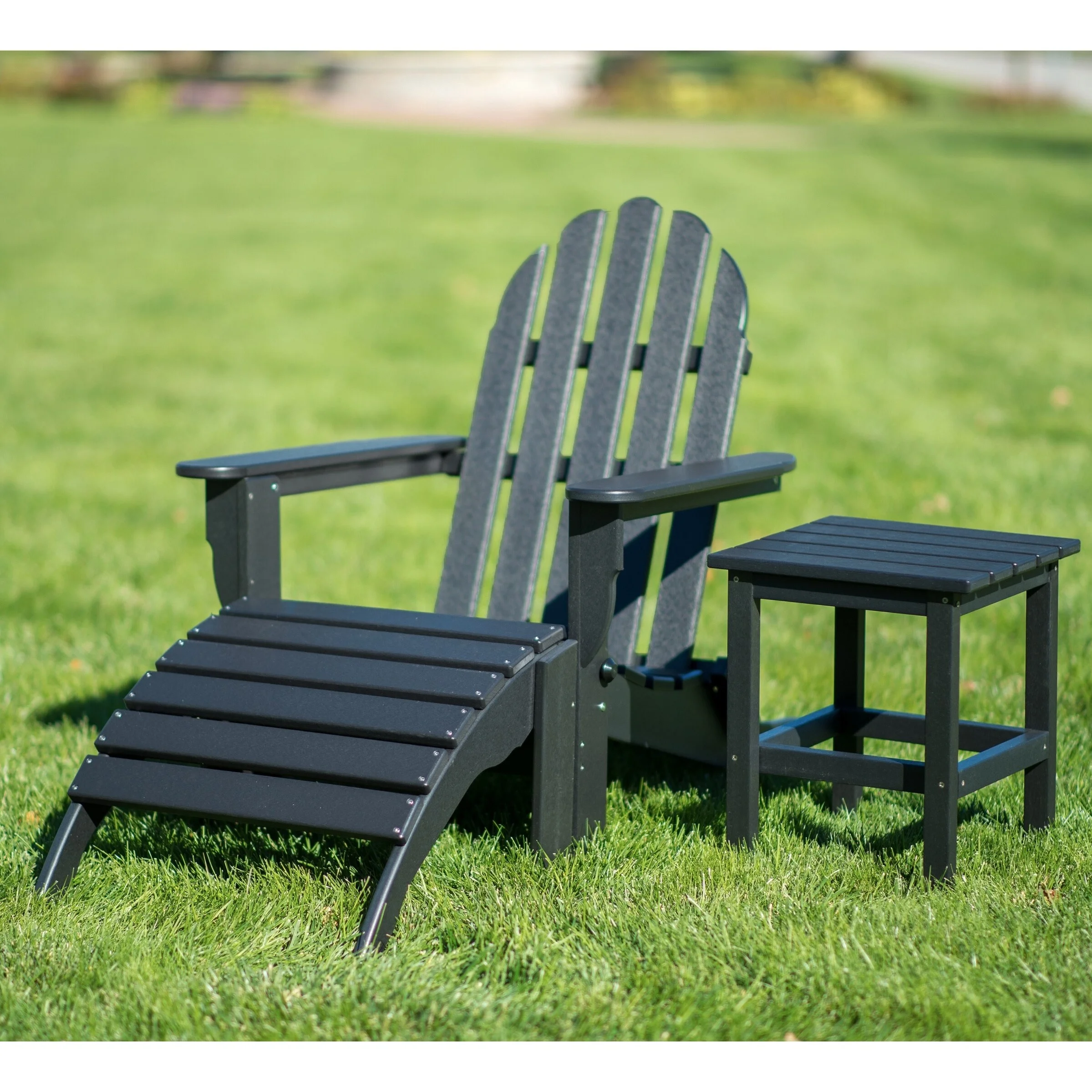 Havenside Home Nelson 3-piece Folding Adirondack Chair, Ottoman, and Side Table Set by  Black