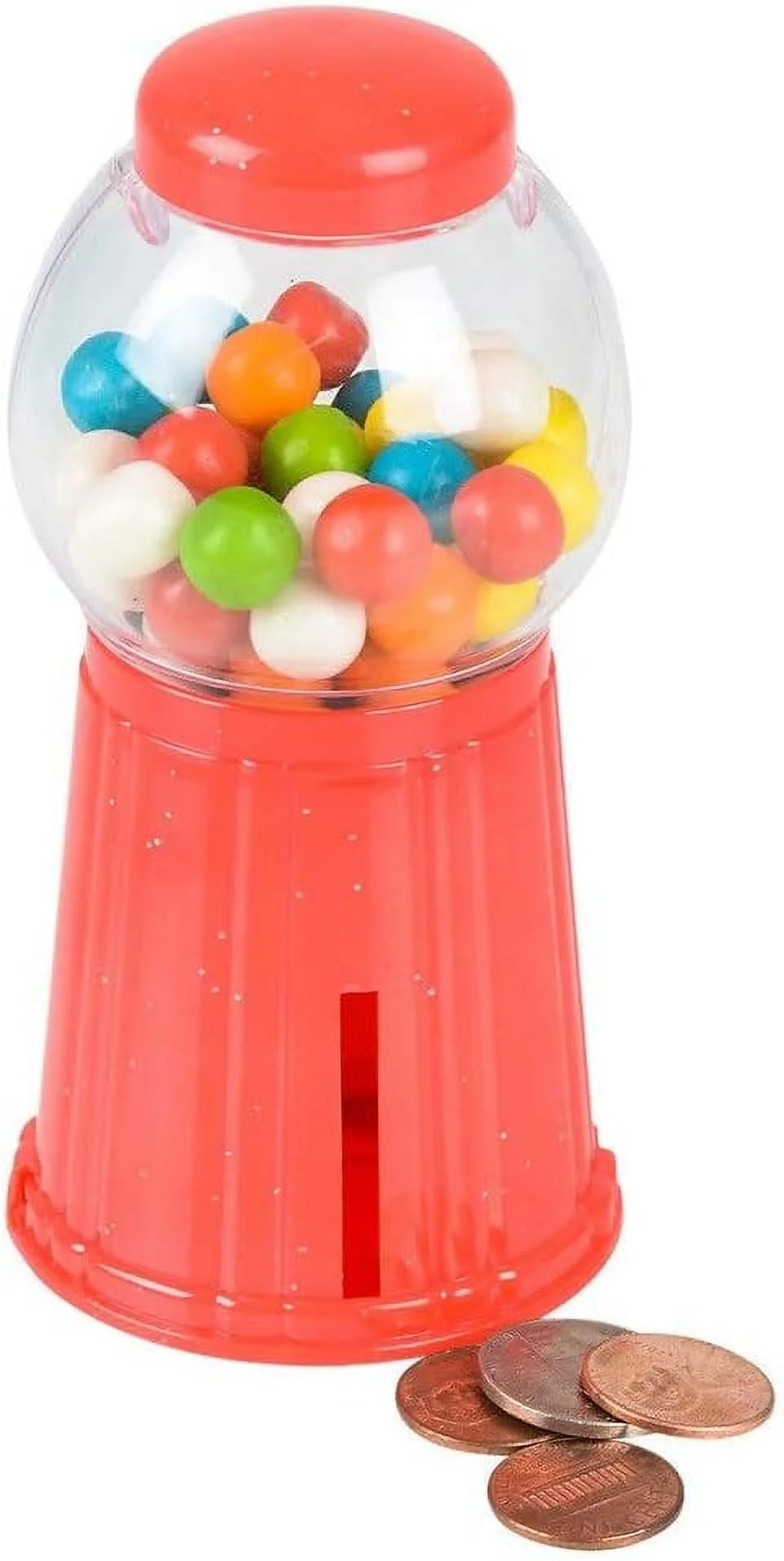Gumball Machine Bank (With GUMBALLS) (12 Pack In Retain Box) Classic Red Design - Mini Bubble Gum Candy Dispenser. Unique Money Saving Coin Bank. (12)
