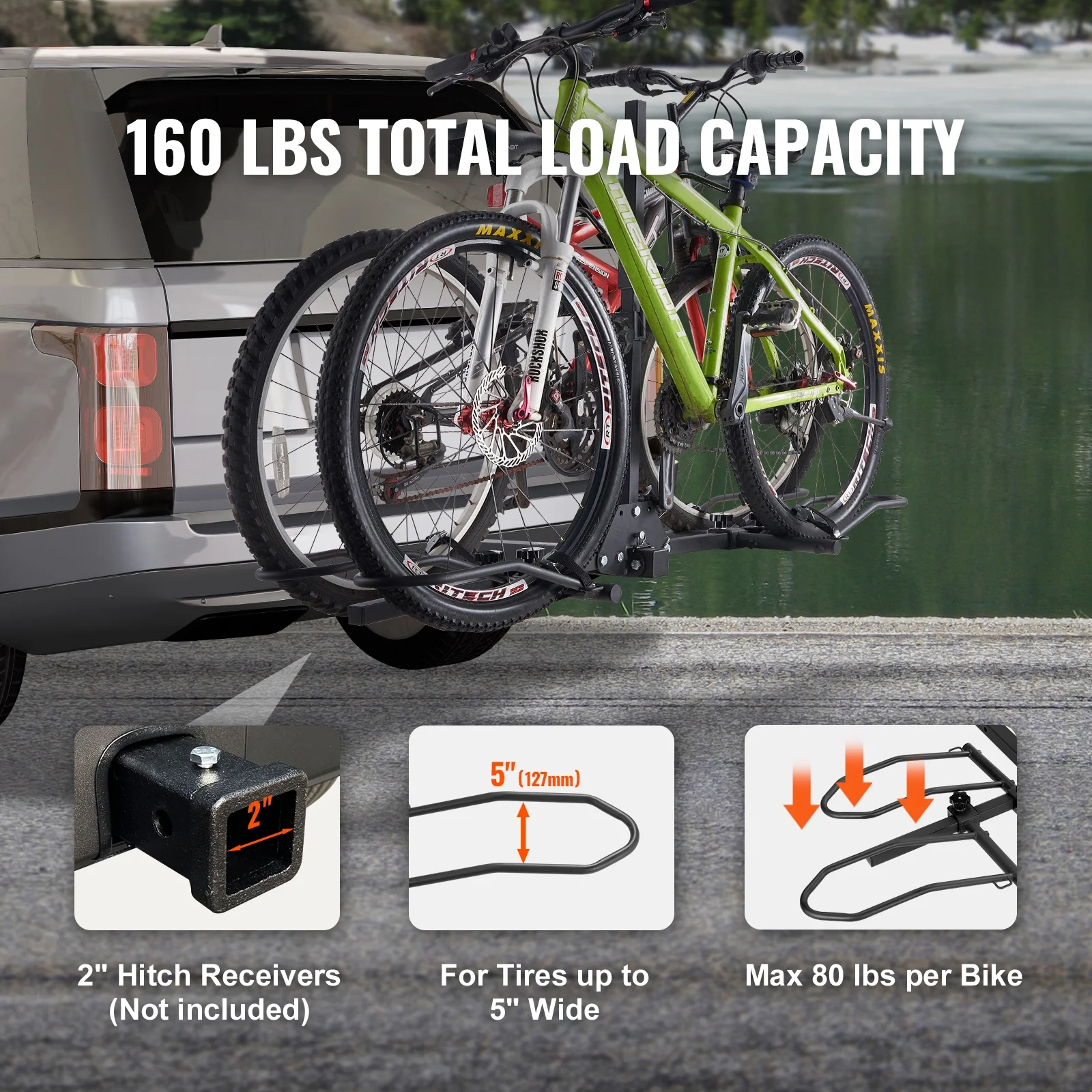 SKYSHALO Hitch Mount 160lbs Folding Carrier Car Truck SUV 2