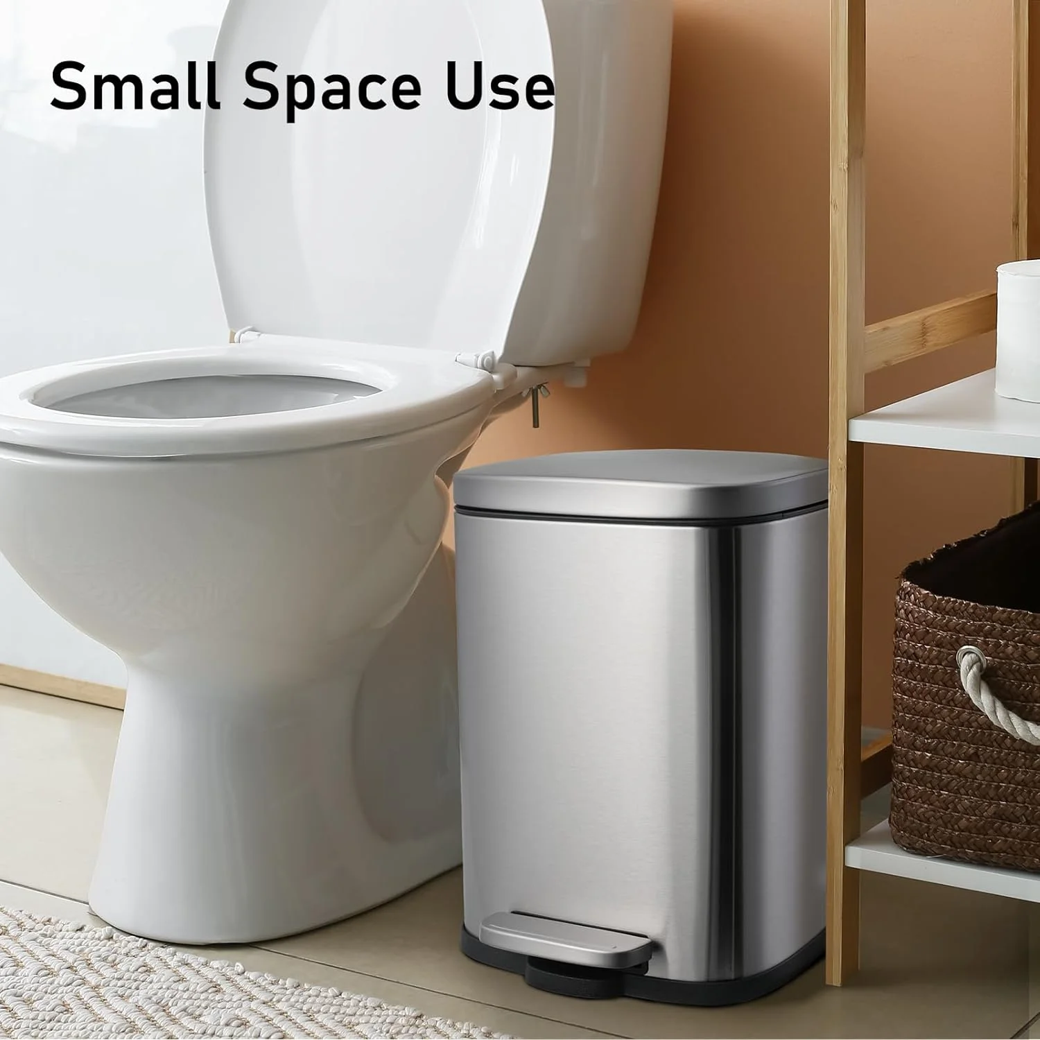 LAZY BUDDY 13.2 Gallon and 1.3 Gallon Trash Can Combo Set, Stainless Steel Kitchen Garbage Can with Foot Pedal & Lid