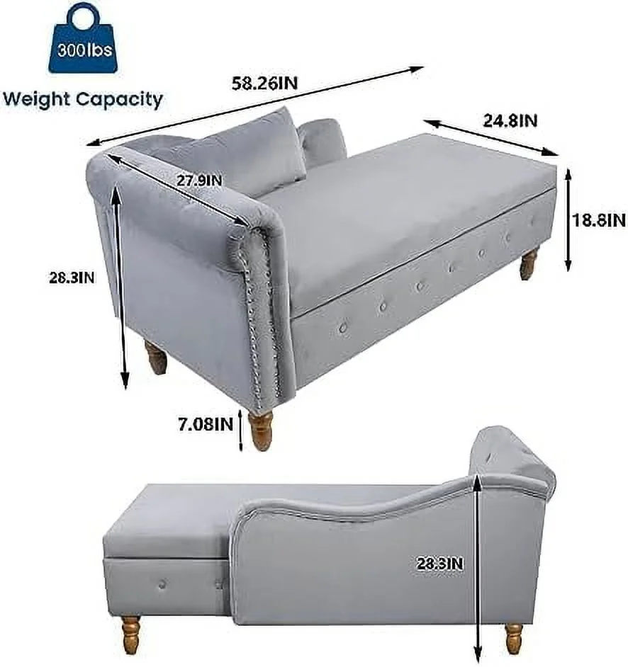 JYHOME Velvet Lounge Chair Indoor Modern 58" Chaise Lounge with  & Pillow Tufted Upholstered Rolled Arm Sleeping Lounge with Nailhead Trim  Room Bedroom Office (Pink)