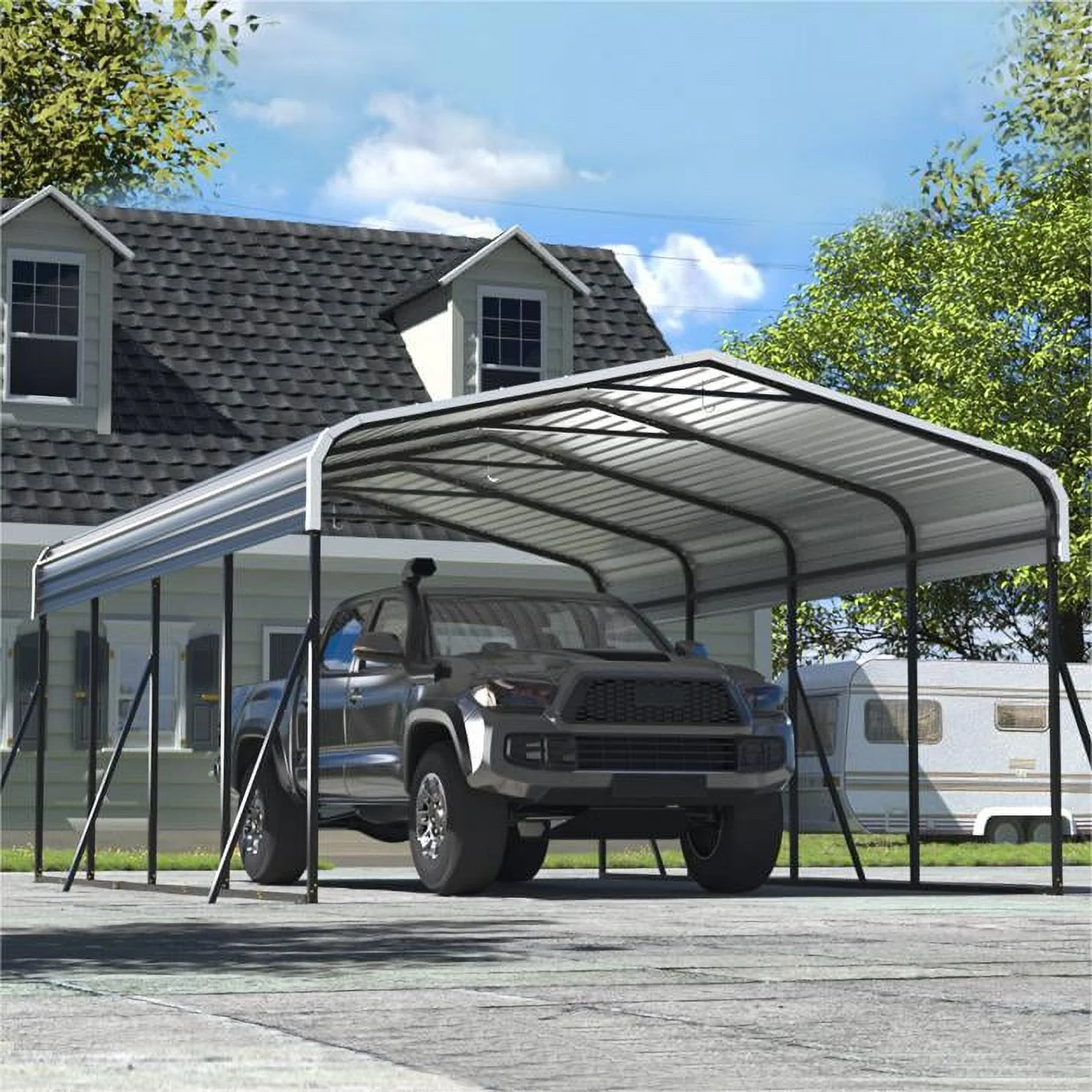 JAXSUNNY 12' x 20' Metal Carport, Heavy Duty Galvanized Steel Car Garage Canopy for Outdoor, Dark Gray