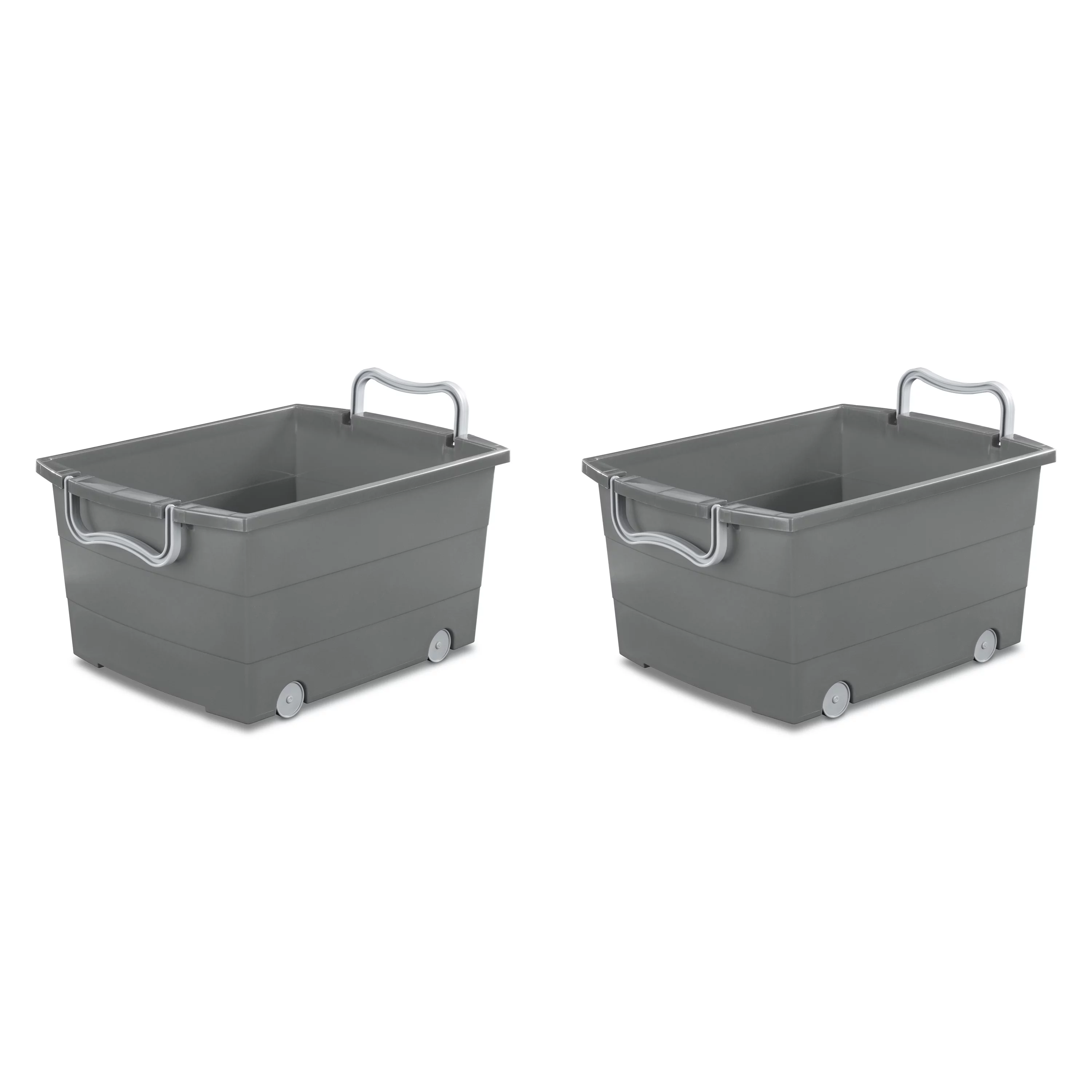 Your Zone Wheeled Stacking Bin Plastic, Gray Flannel, Set of 2