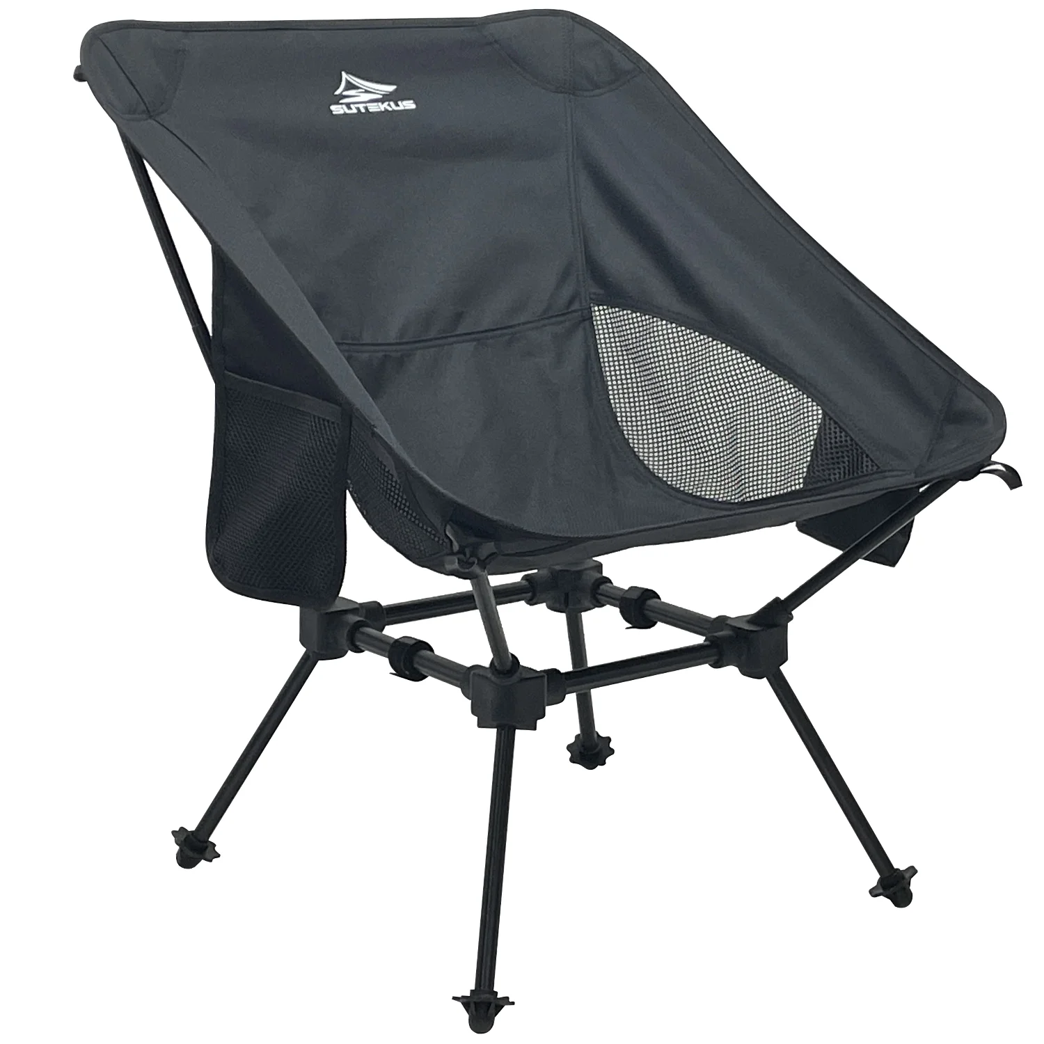 Sutekus Portable Camping Chairs with Cup Holder and Side Bag For Camping Hiking Travel Beach Picnic, Black