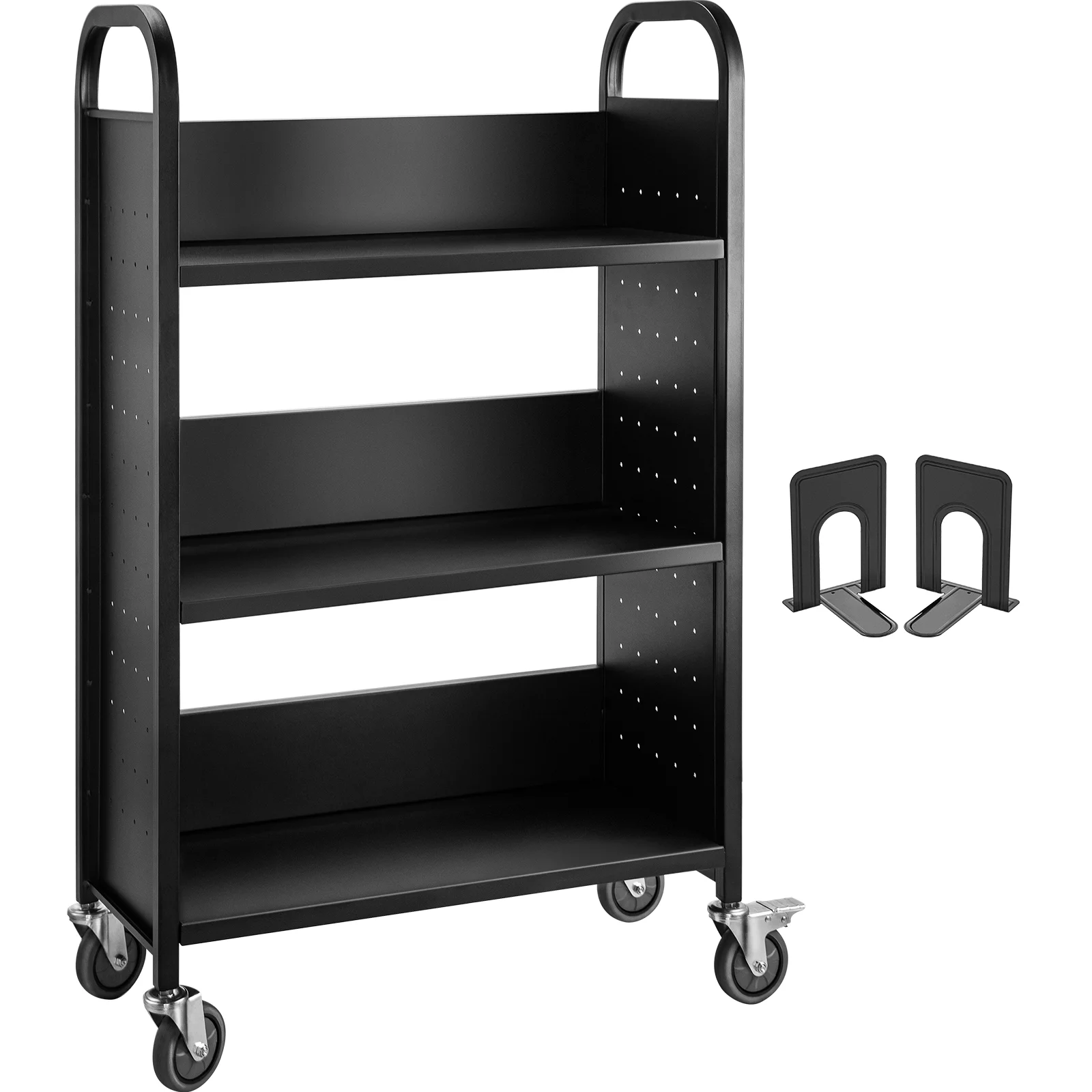 BENTISM Book Cart,Single Sided L-Shaped 200lbs Rolling Library Cart in Black