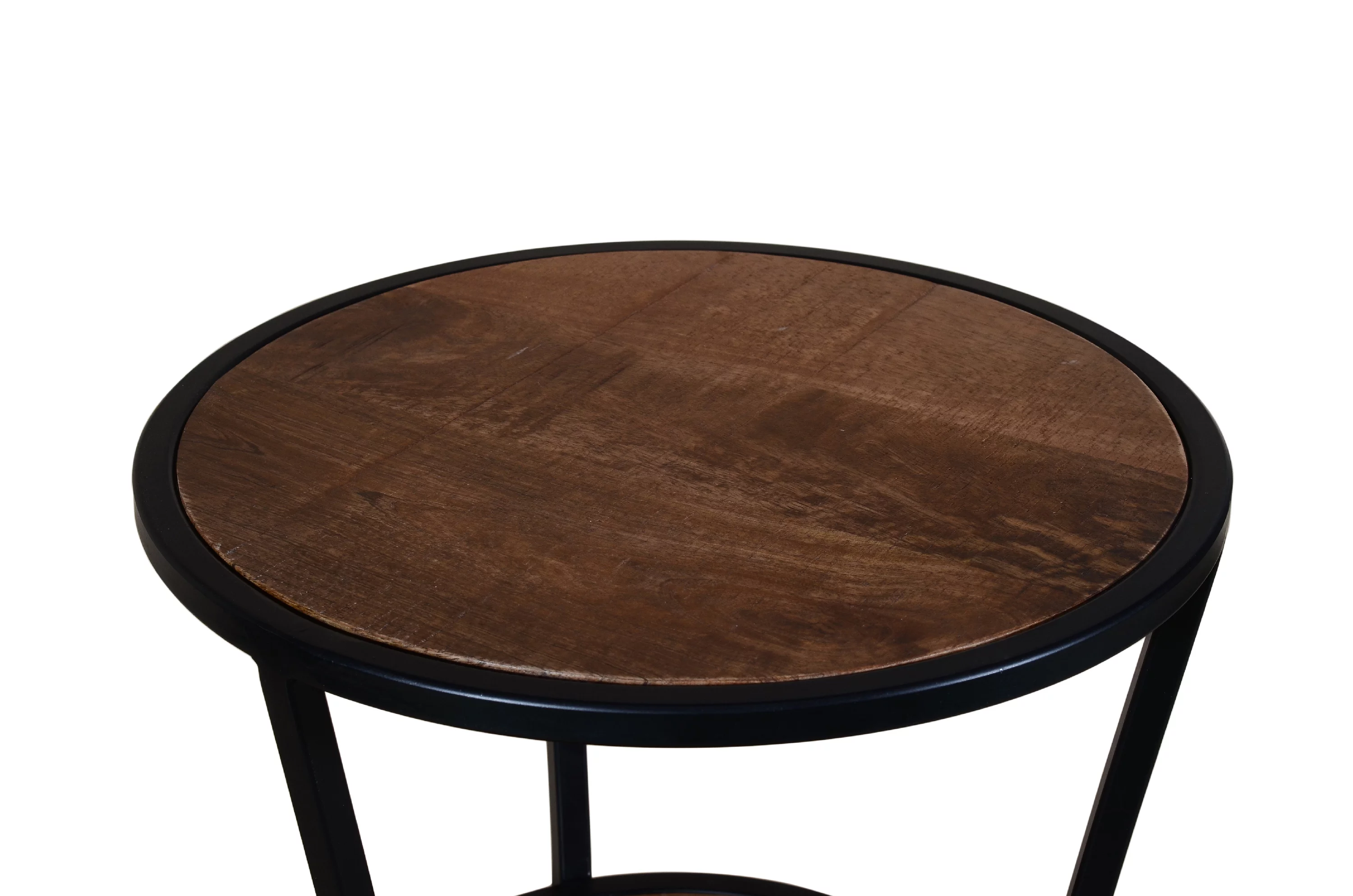 Edenbrook Urban Round Metal 3-Tier Accent Side Table, Black Base with Brown Wood Top