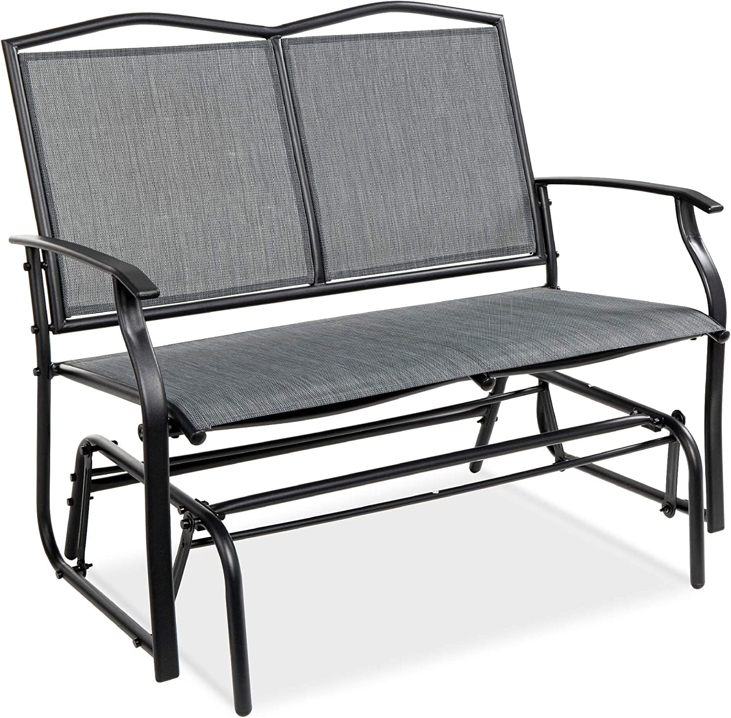 2-Person Outdoor Patio Swing Glider Steel Bench Loveseat Rocker for Deck, Porch w/Textilene Fabric, Steel Frame - Gray