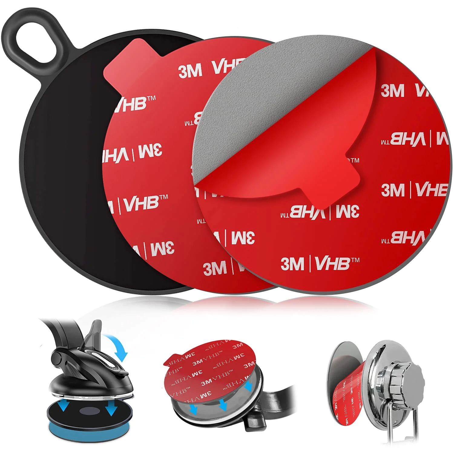 pop-tech Dashboard Adhesive Pad for Suction Cups: Car Dash Sticky Pad Mounting - Phone Holder Disk Replacement with 2pcs Heat Resistant 3M Double Sided Sticker for Windshield Dash Cam GPS