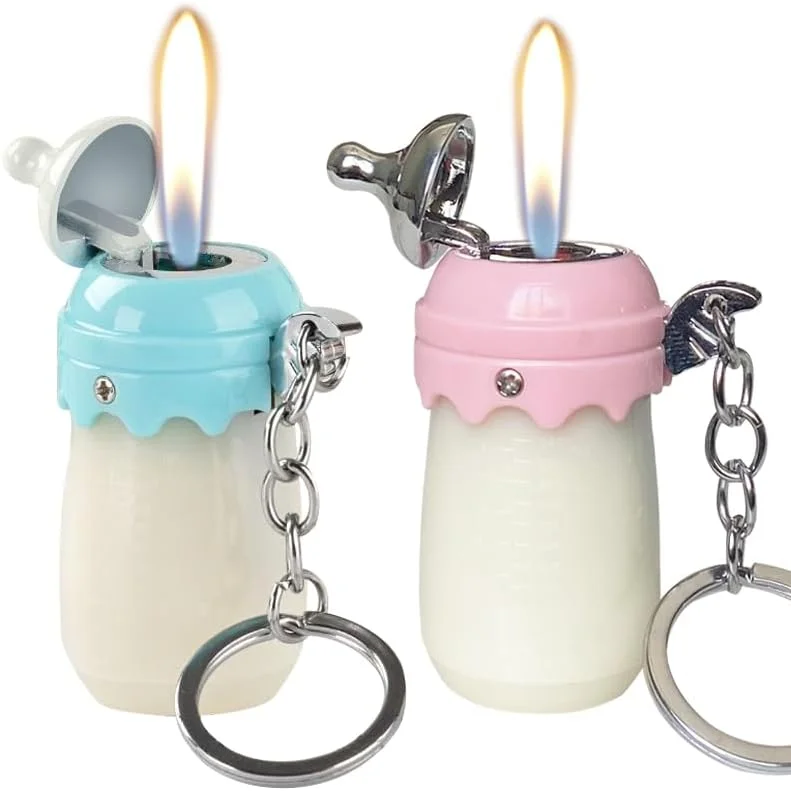 2 Pack Pink Blue Cool,Butane Jet Torch Lighter,Refillable Windproof Flame Torch Lighters,Adjustable,Long,BBQ Candles Camping (No Gas)