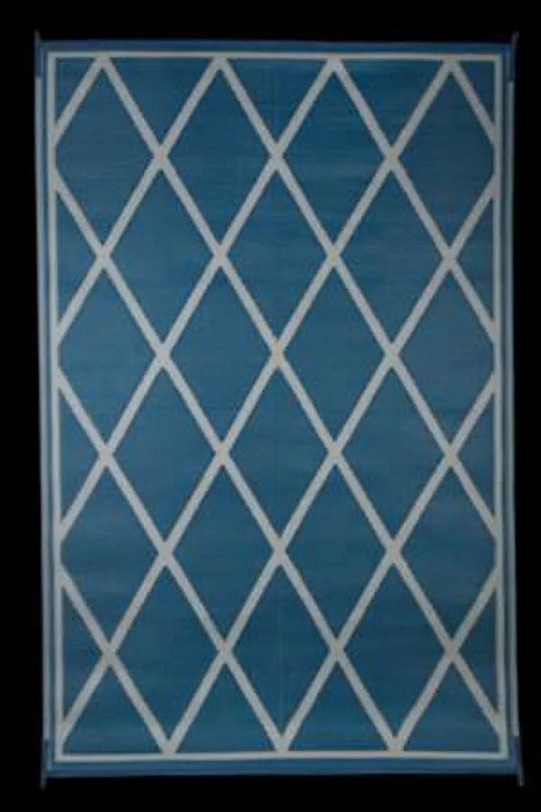 Faulkner 68912 Reversible RV Outdoor Patio Mat - Blue & Ivory Diamond Design - 9' x 12'