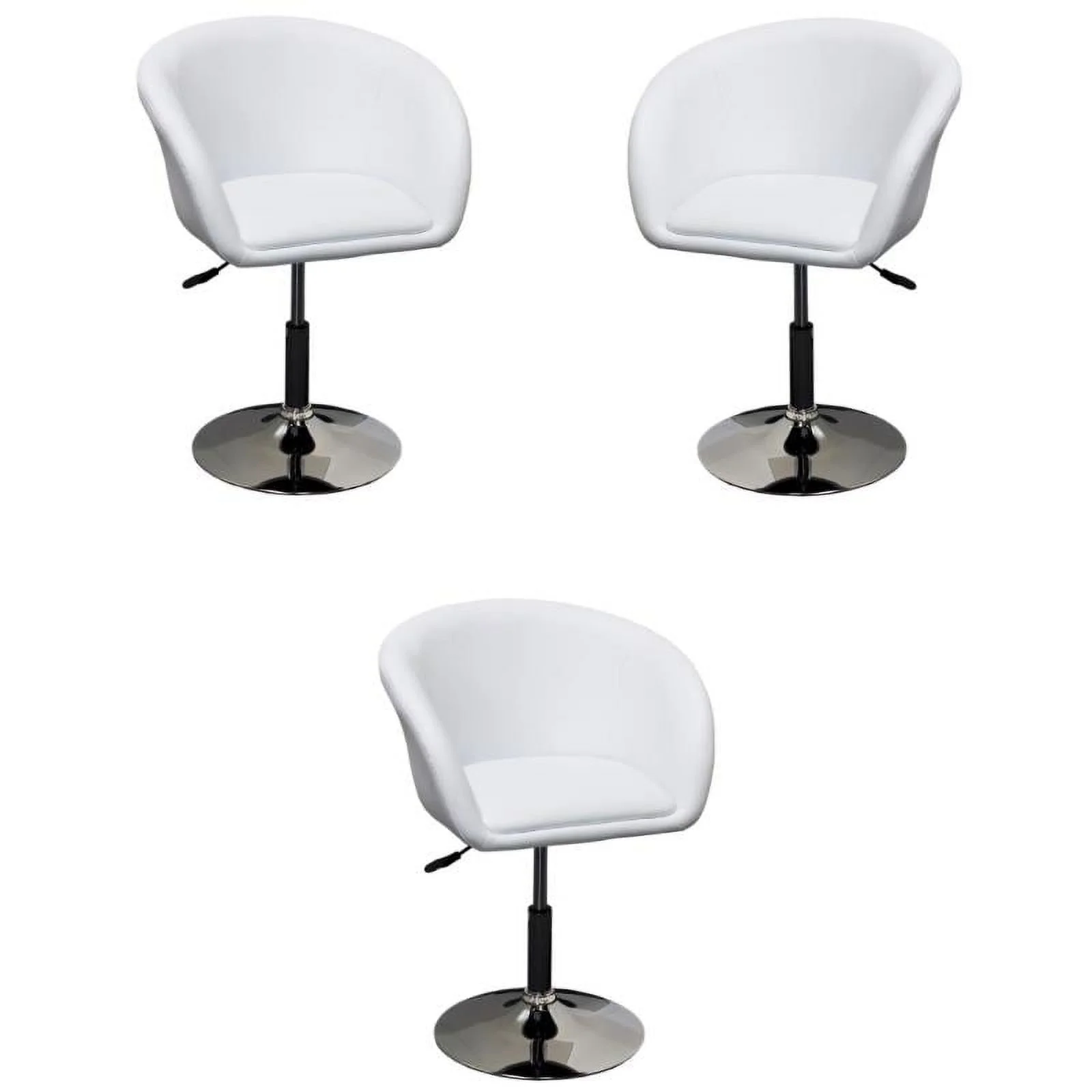 Home Square Faux Leather Swivel Coffee Chair in White & Chrome Legs - Set of 3