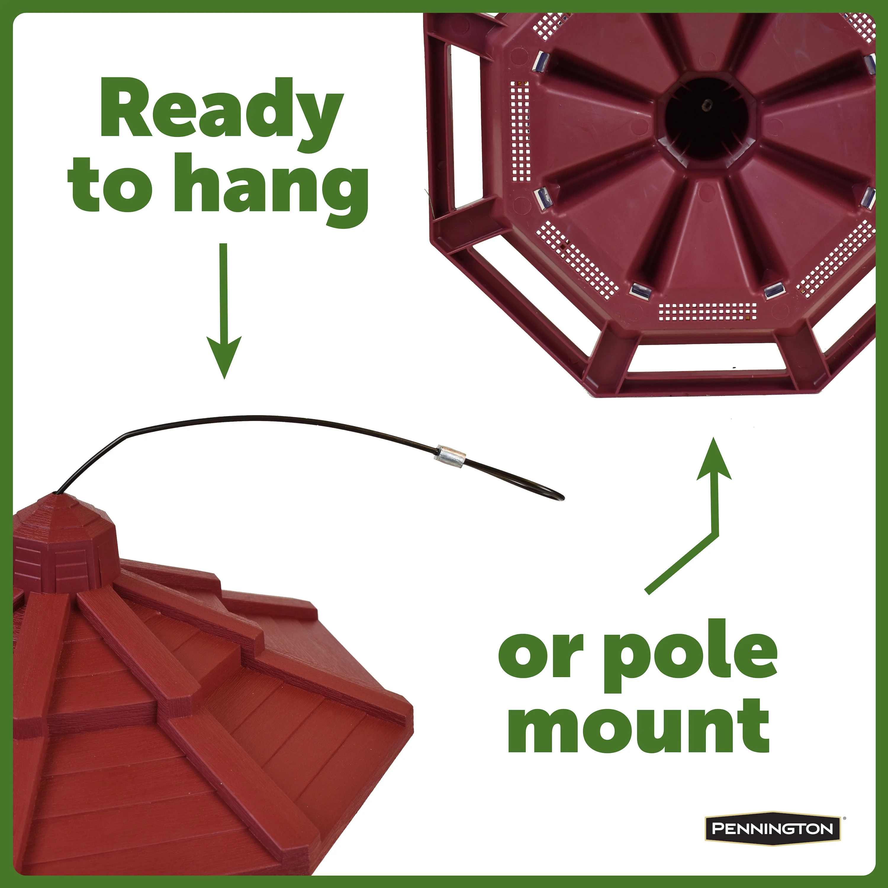 Pennington Earth Smart Red Recycled Resin Grand Ecozebo Wild Bird Feeder,  Jumbo 10 lb. Capacity, 1 Pack