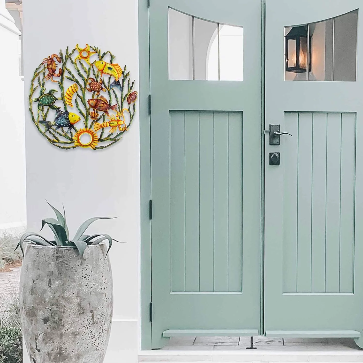 Recycled Hand-Painted Haitian Metal Wall Art, Sea Life