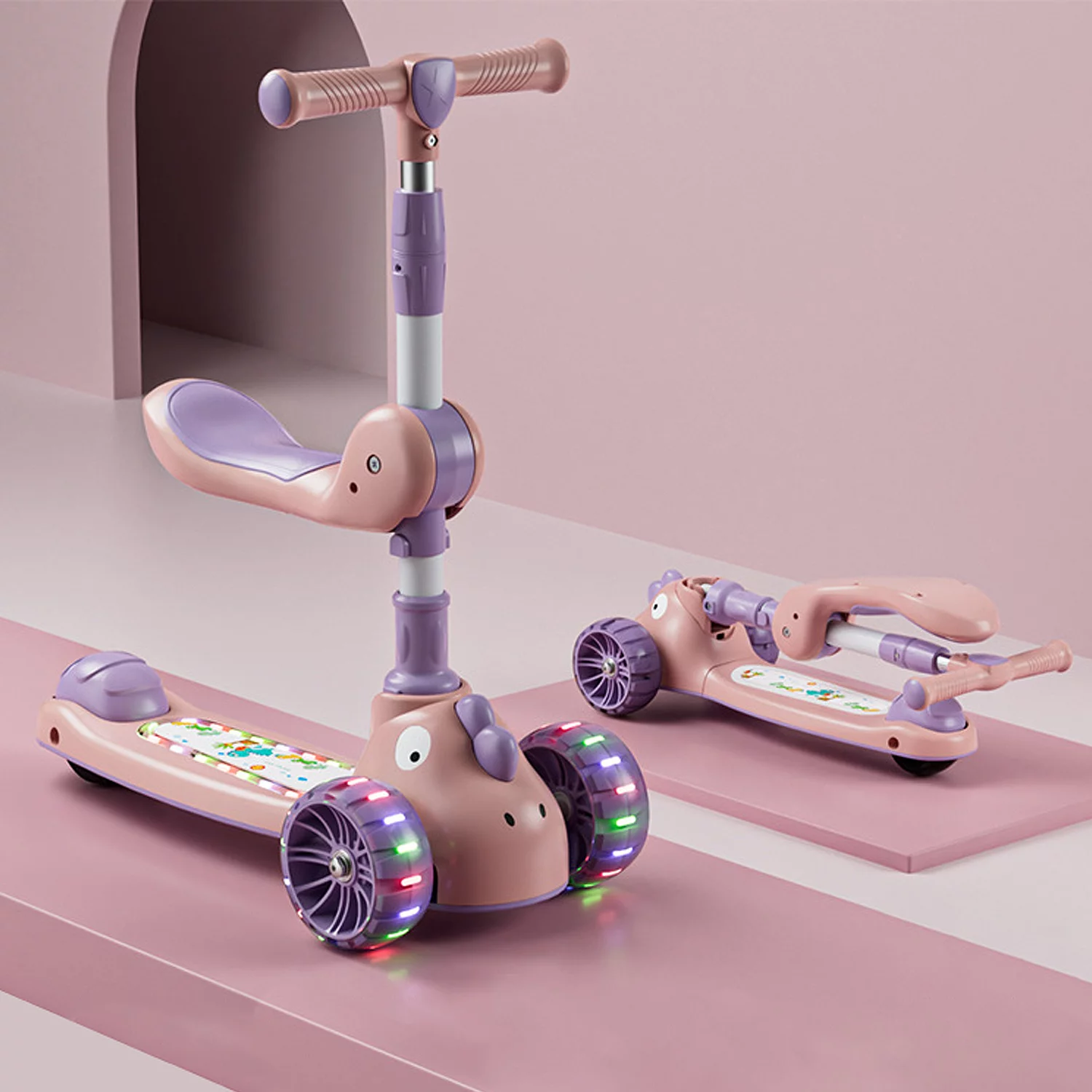 3 Wheel Scooter for Kids Ages  Folding Kids Scooters with Adjustable Heights, Extra Wide Deck 110 Lbs, Kick Scooter for Kids，2-12 Boys Girls with Light Up Wheels,