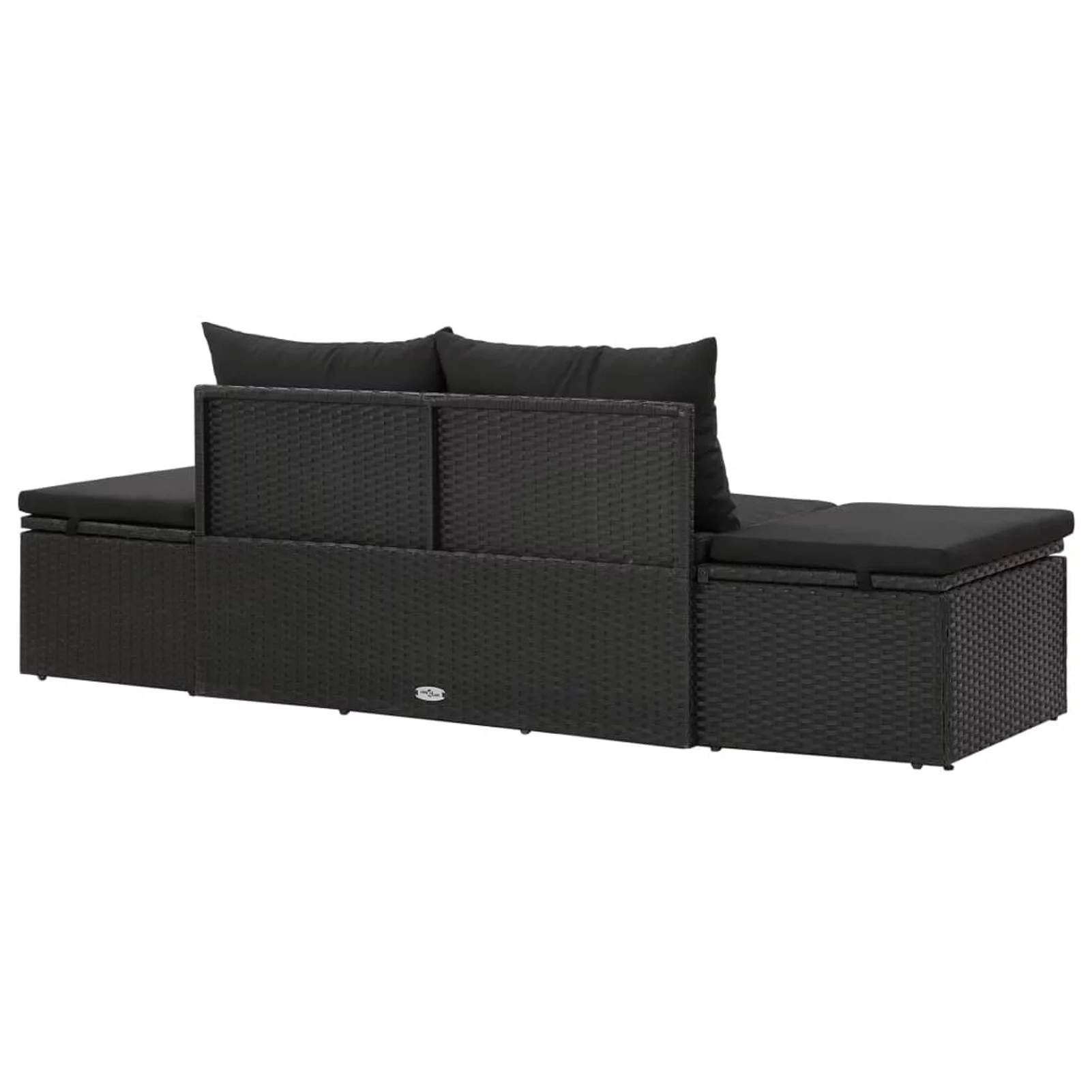 Sun Bed with Cushions Poly Rattan Black