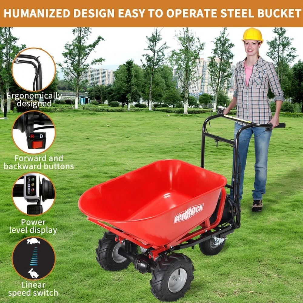 RedRock Wheelbarrow Utility Cart Electric Powered Cart 48V28Ah 500W Capacity 500lbs (230kg) Material Debris Hauler 1000lbs Towing