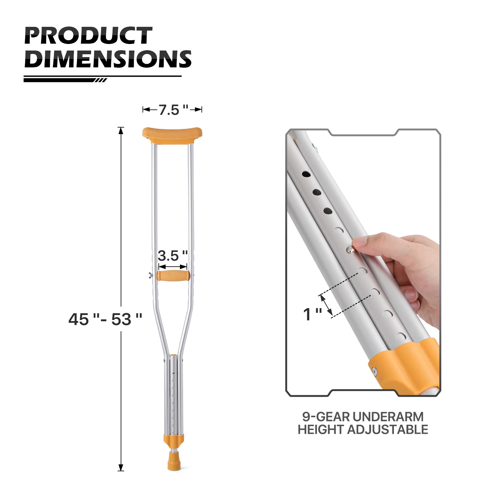 monicare Lightweight Universal Crutches for Adults and Teenager, Aluminum Underarm Crutches with Height Adjustment for 45''-53''