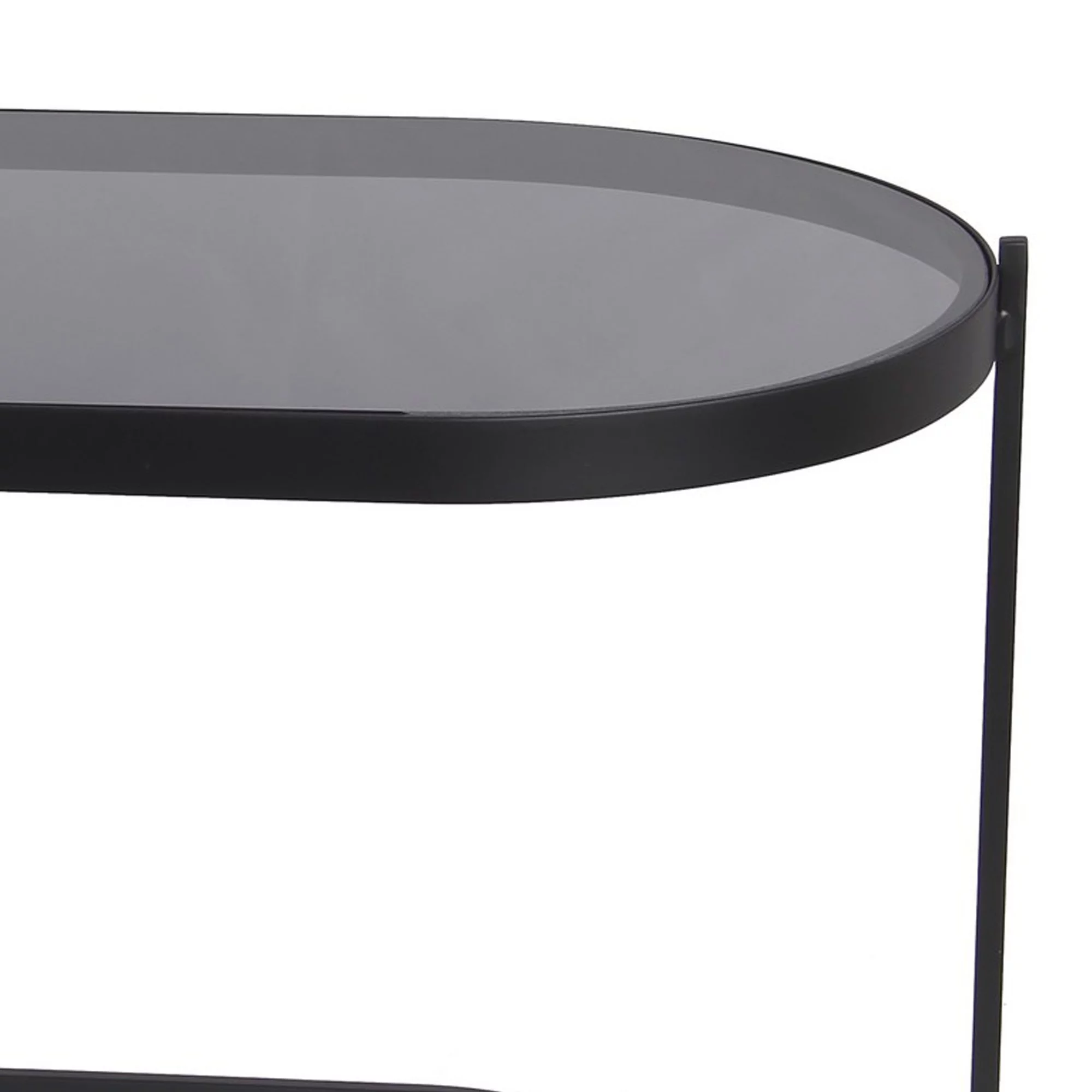 Benjara Obround Coffee Table with Smoked Glass Top, Black