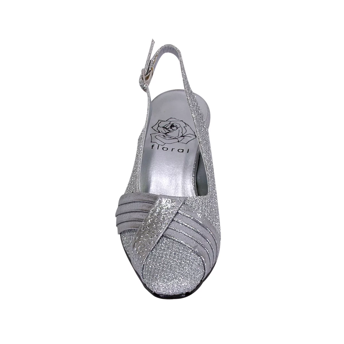 FLORAL Abagail Women's Wide Width Pleated Upper Crystals Closed Toe Slingback SILVER 8