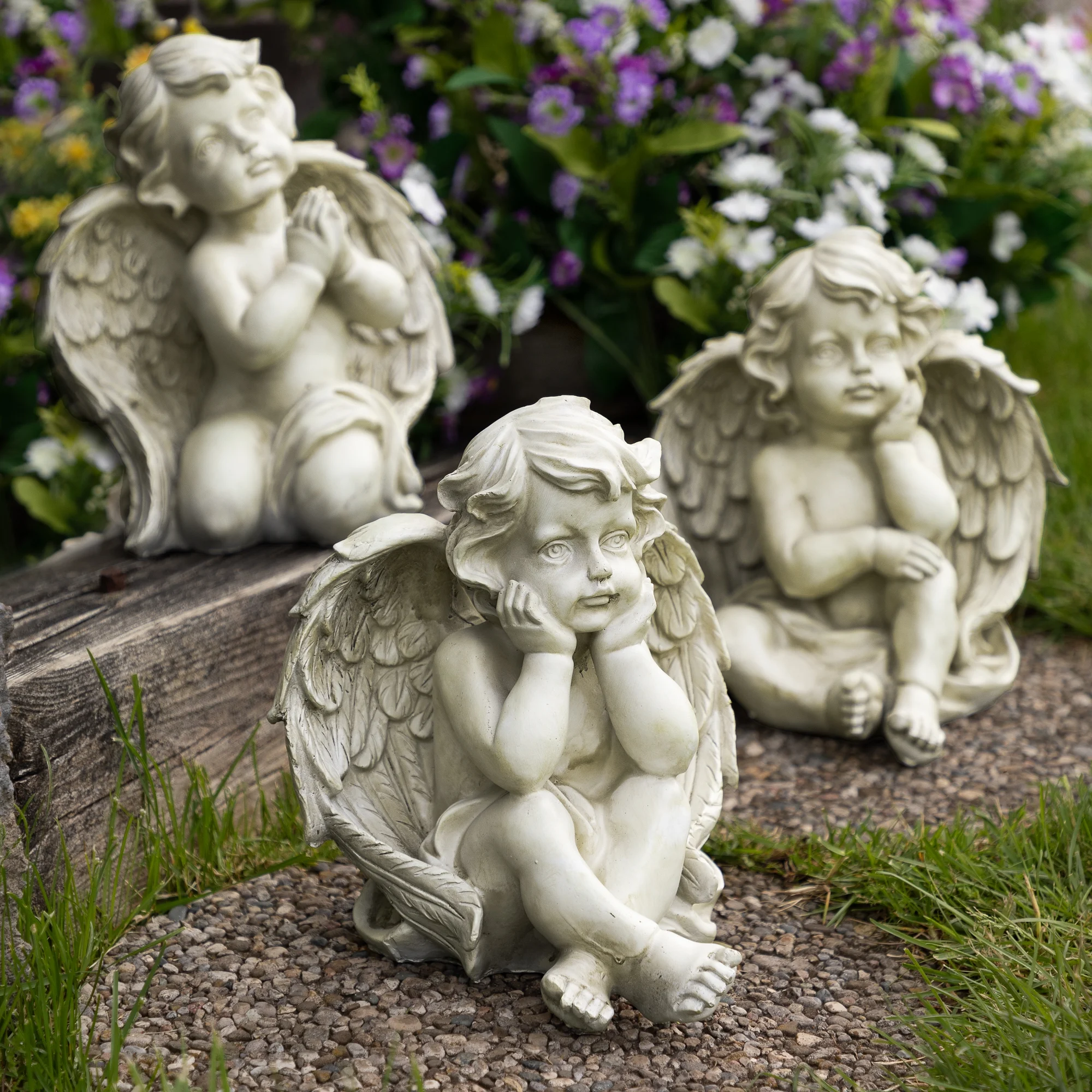 Northlight Set of 3 Sitting Cherub Angel Outdoor Patio Garden Statues 11