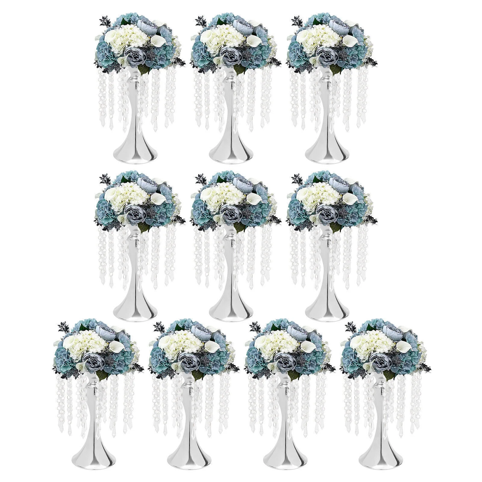 10X Crystal Flower Stands Silver Metal Flower Vases Crystal Flower Stand Wedding Centerpieces Party