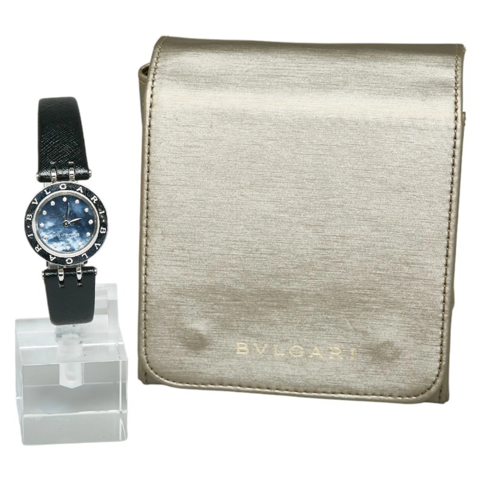 Pre-Owned Bvlgari B Zero One Shell Diamond Watch BZ23S Quartz Navy Dial Stainless Steel Ladies BVLGARI (Good)