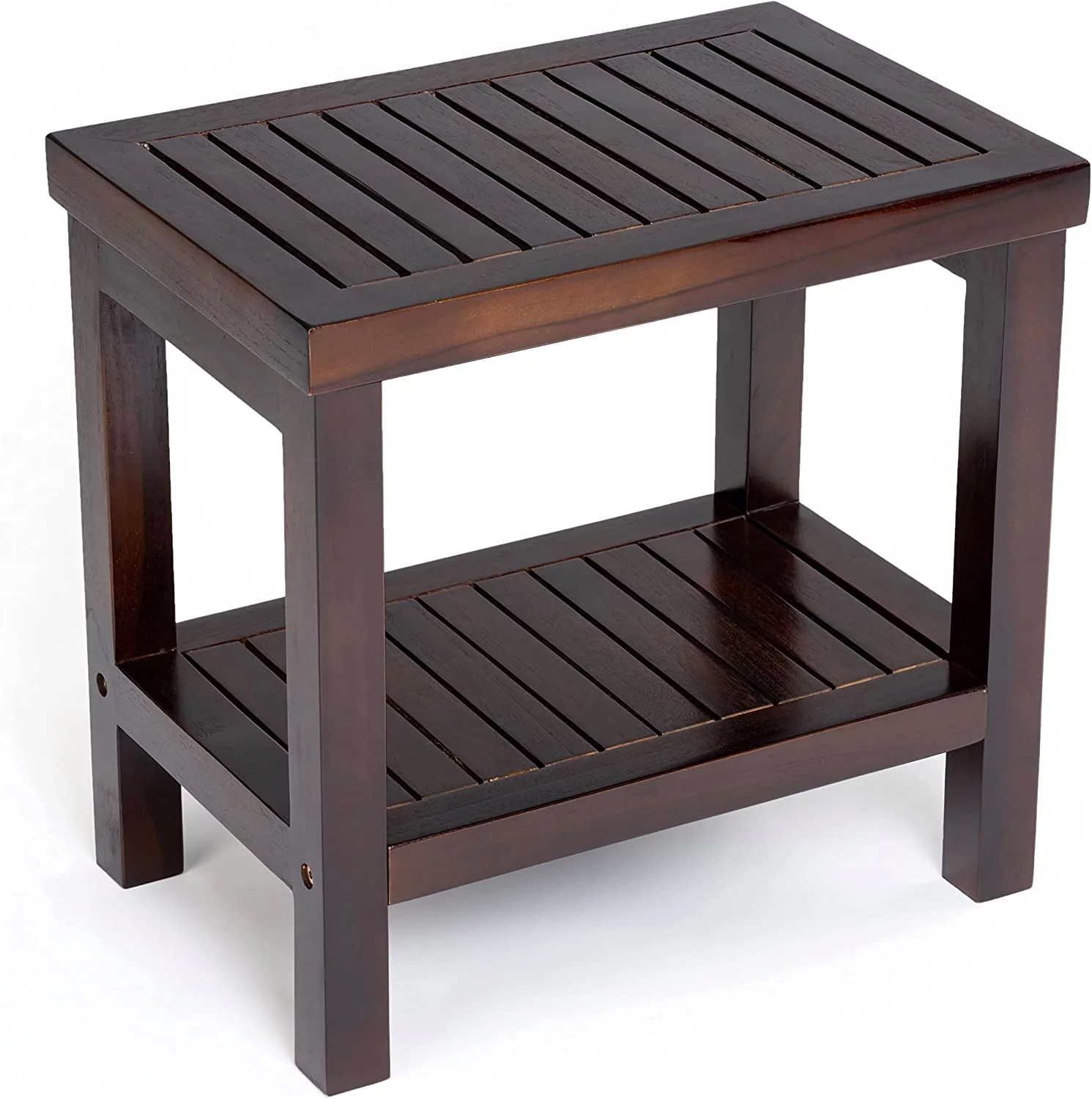 24 Teak Wood Shower Bath Spa Waterproof Stool Bench with Shelf Brown