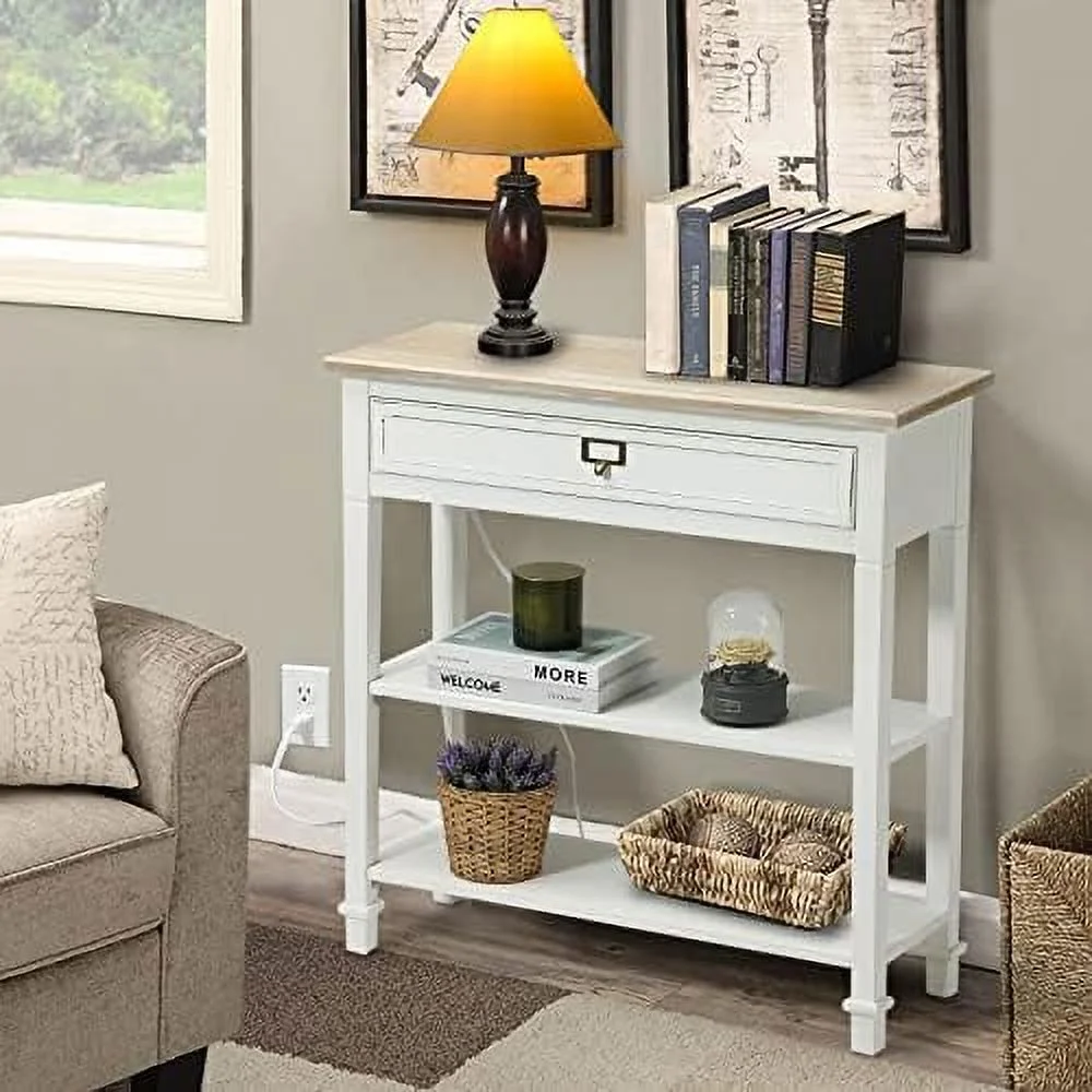 SQSFCB Console Sofa Table with Drawers  3-Tier Farmhouse Entryway End Table with Open  Shelves  Accent  for Hallway Living Room Bedroom  Wooden Top   Finish (Grey)