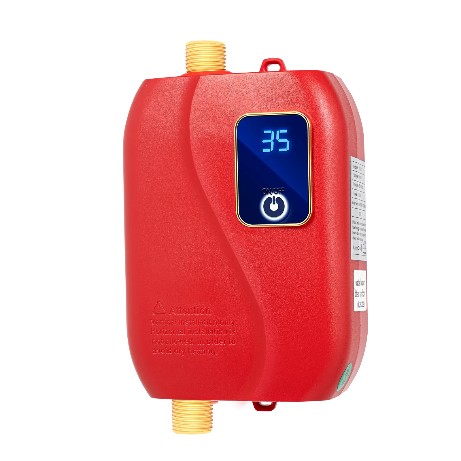 110V 3000W Mini Electric Tankless Instant Hot Water Heater Bathroom Kitchen Red 20-50℃/68-122℉