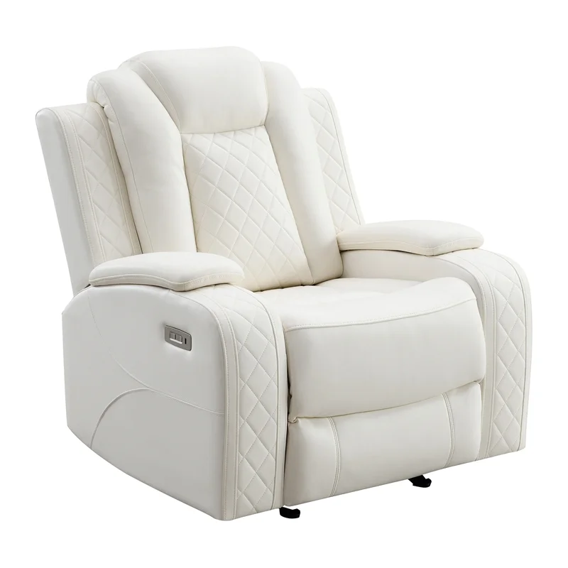 Pemberly Row Modern Contemporary Leather Glider Recliner in White
