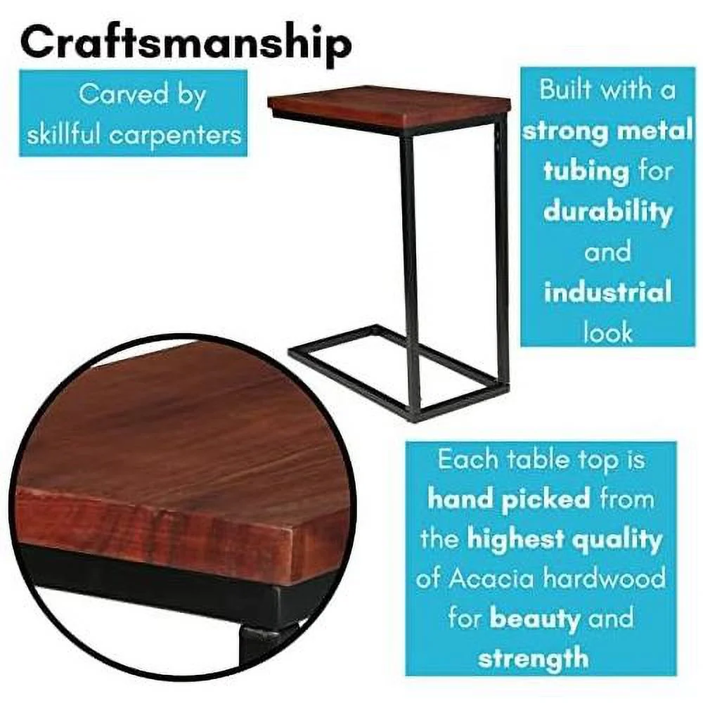 Espresso Wood TV Tray C Shaped Side Table - 26