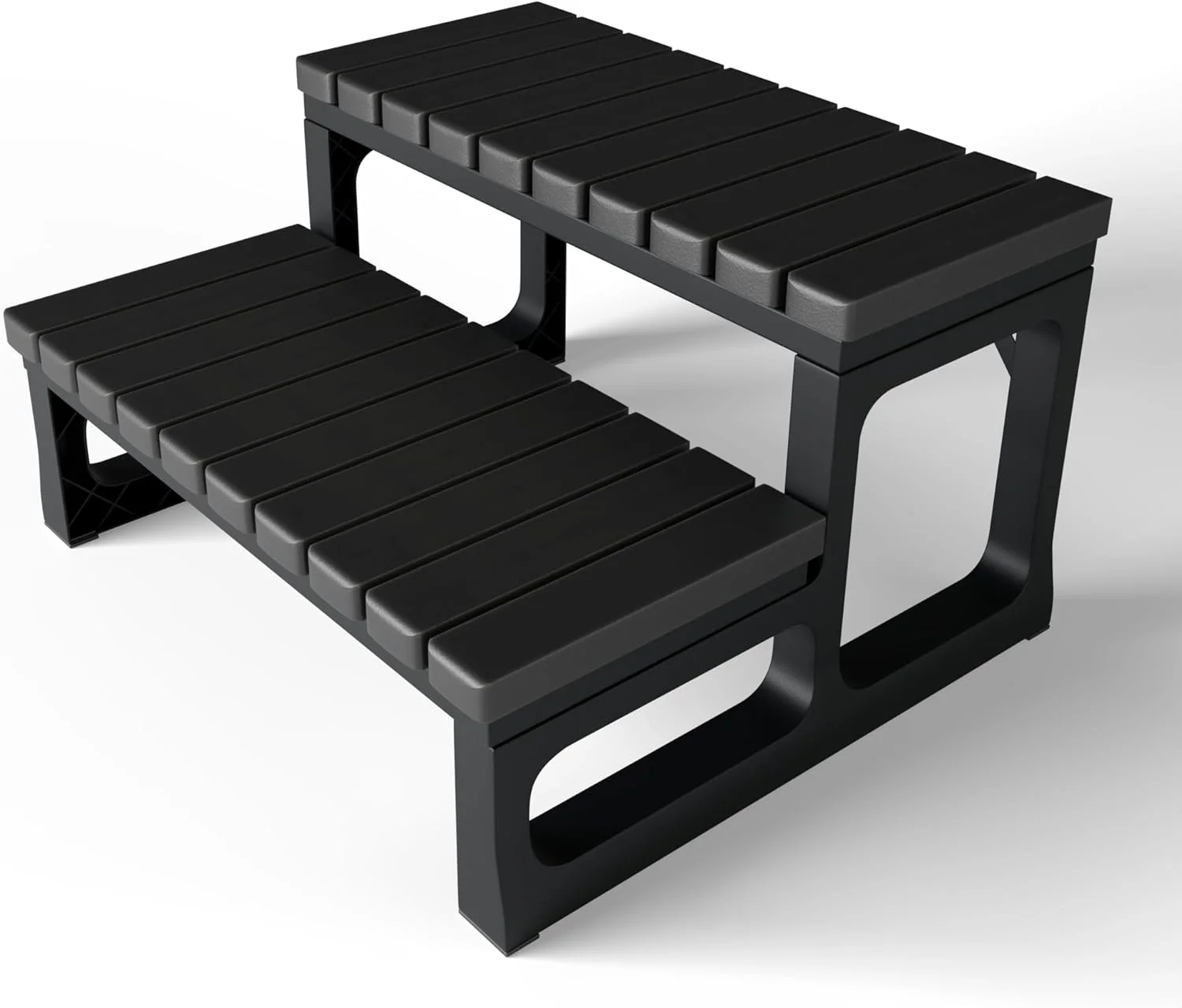 GREVO Hot Tub Steps/Spa Steps for Round or Straight Sided Spa, Non-Slip Jacuzzi Steps for Outdoor/Indoor, Black Stairs