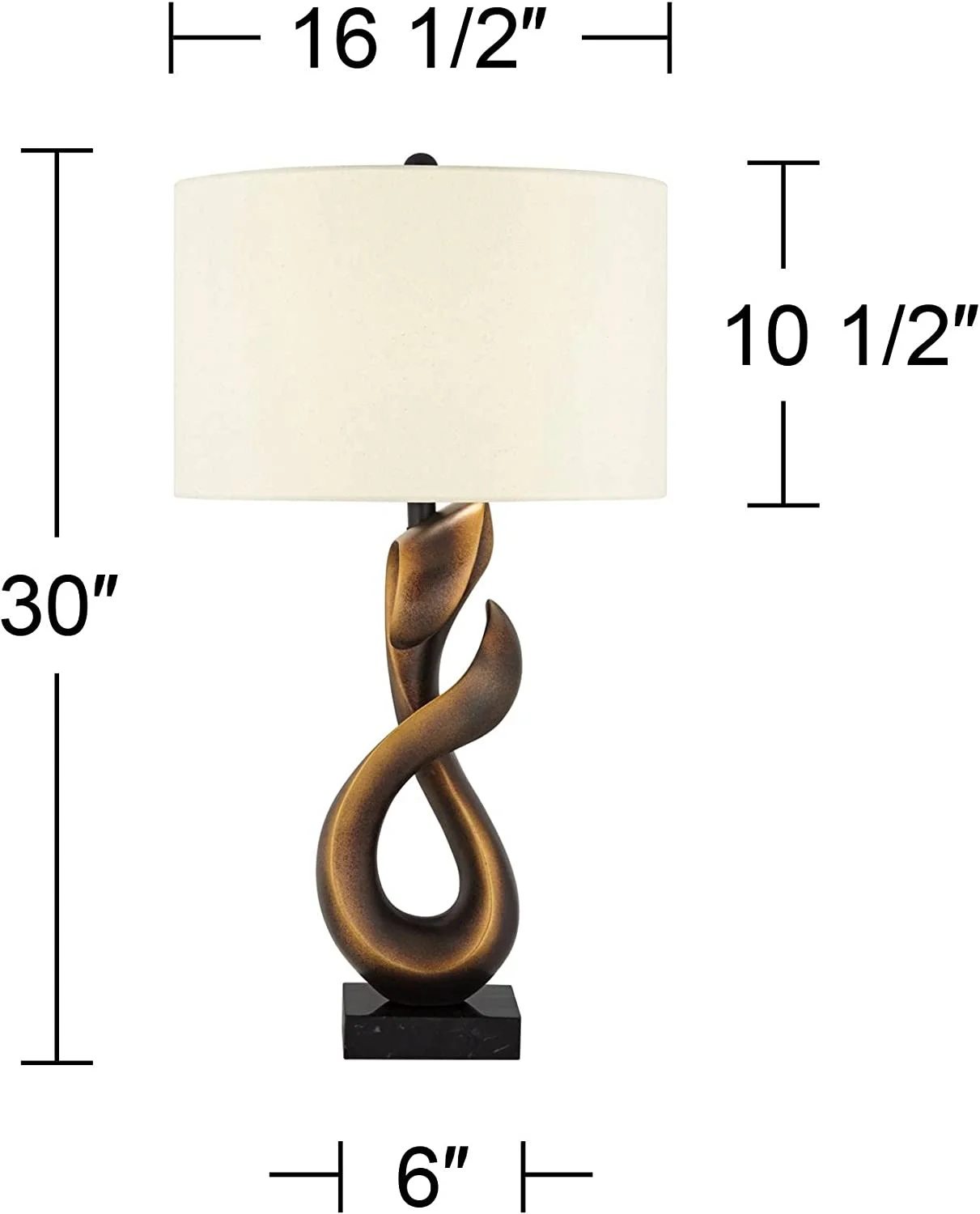 MQLIFEBOOM Open Infinity 30" Tall Large Mid Century Modern End Table Lamp Dark Gold Finish Single Fabric White Shade Living Room Bedroom Bedside Nightstand House Office Home Reading