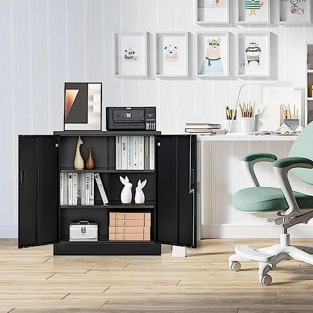 SQYTHGB Metal  Cabinet，71" Garage  Cabinet with 2 Locking Drawer and 4 Adjustable Shelves ，Black Tool Cabinet，Lockable File Steel Cabinet for Home  Office  Gym  School.