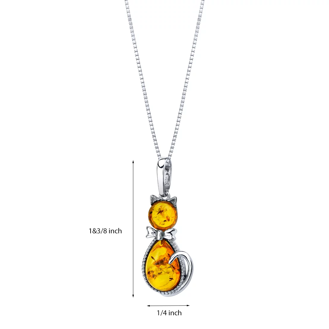 Baltic Amber Cat Pendant Necklace in Sterling Silver, 18