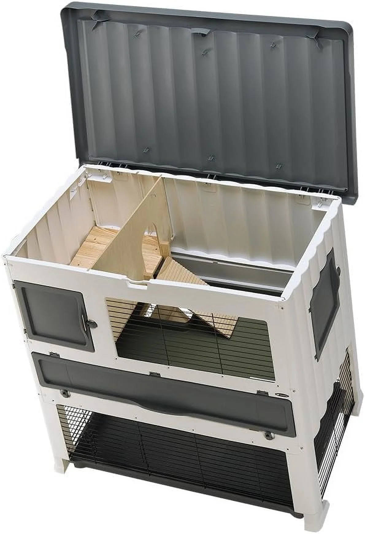Grand 120 Plus Rabbit Hutch | Large Oudoor Plastic Rabbit Hutch | 45.47L X 24.80W X 46.06H Inches, Gray