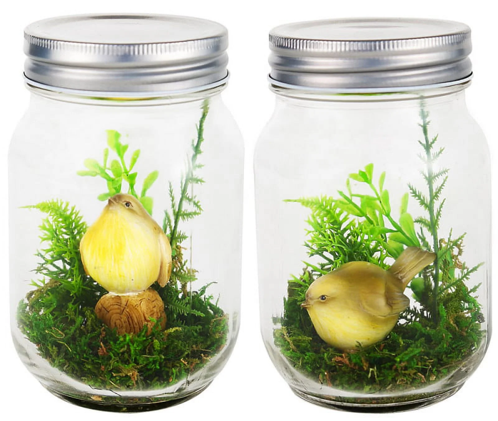 Evergreen Mason Jar Moments, Birds, 2 Asst, 3.5'' x 3.5'' x 5.3'' inches.