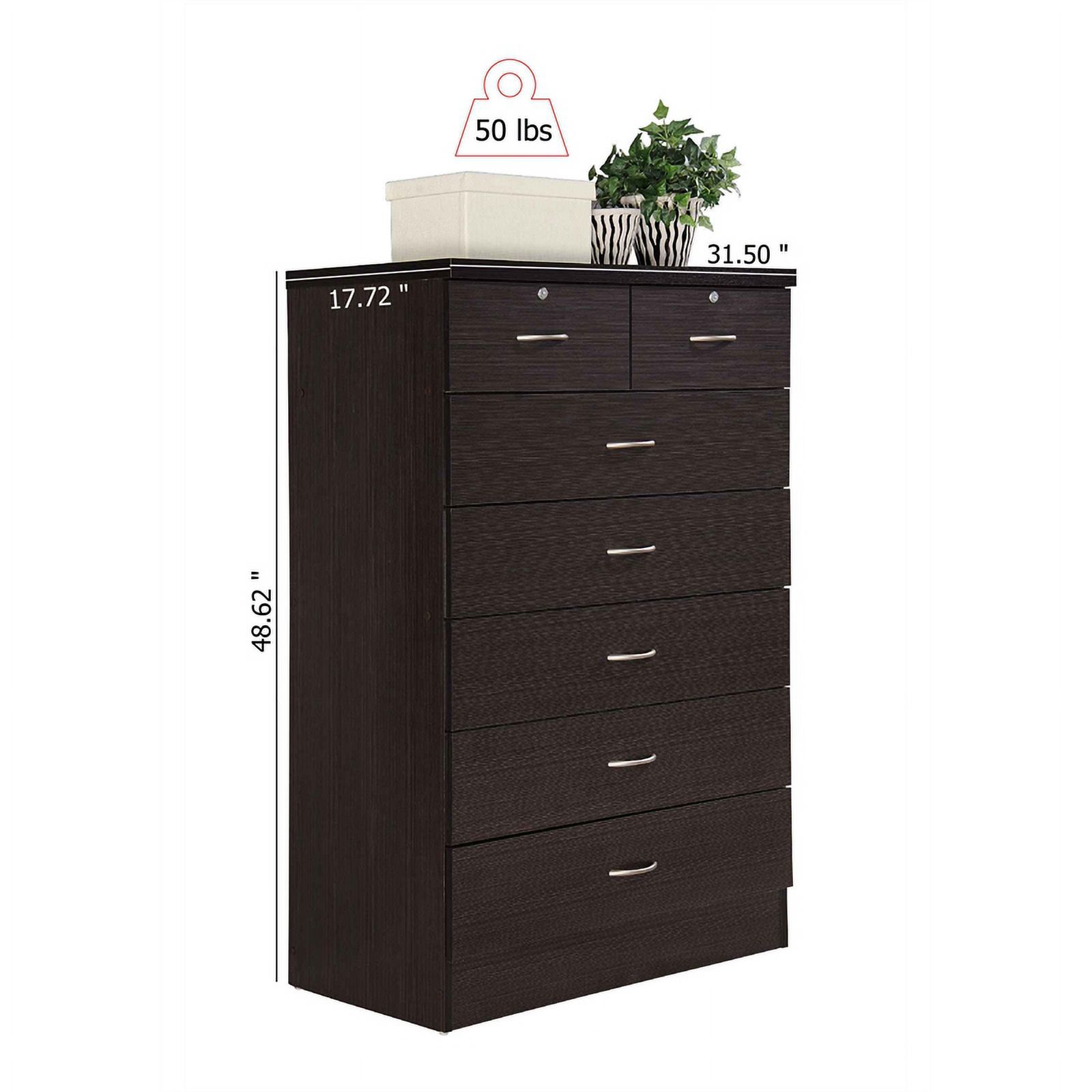 Pemberly Row Hodedah 2 Piece 7 Drawer Wood Chest Set with Locks in Chocolate