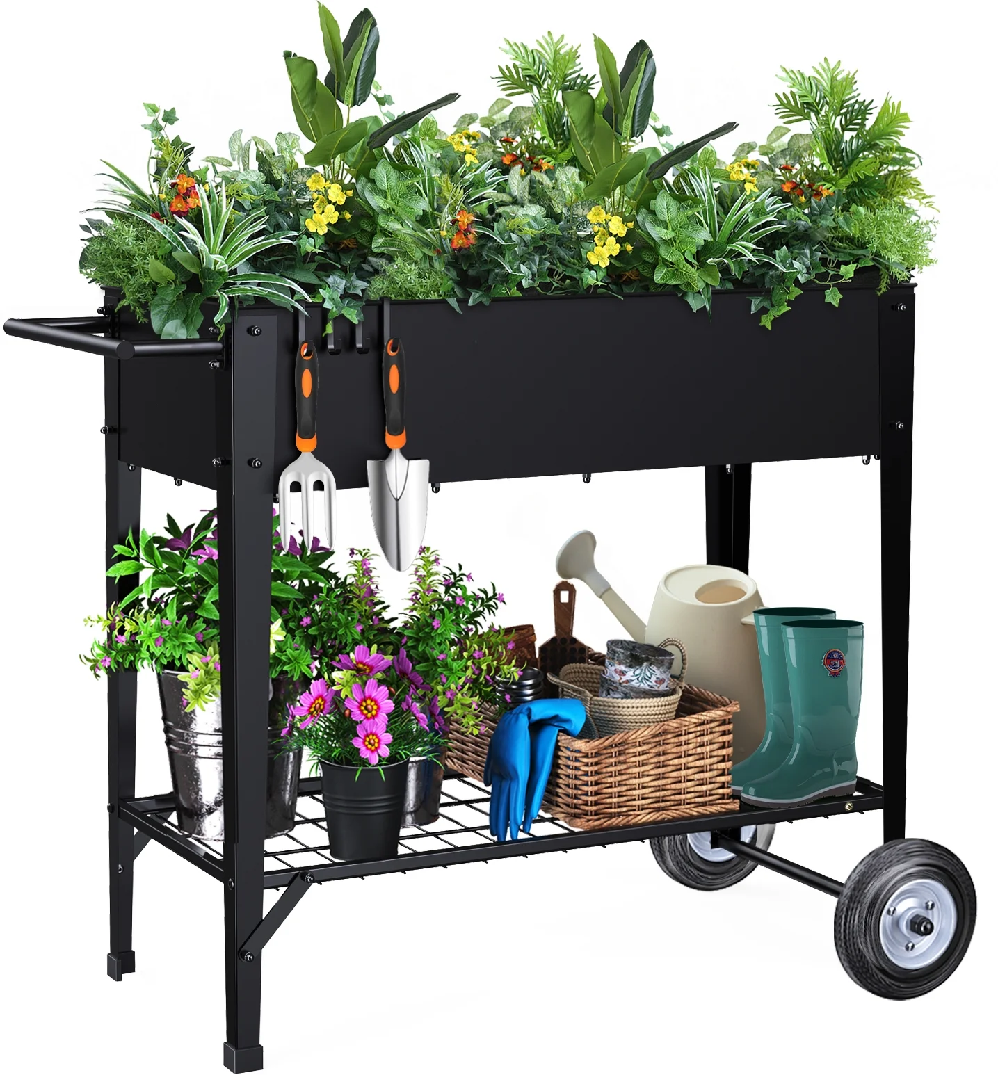 PatioDeco Raised Garden Bed with Legs, Mobile Planter Box Elevated on Wheels Portable Planter Cart Outdoor Indoor for Vegetable Herbs Potted Plants Flowers
