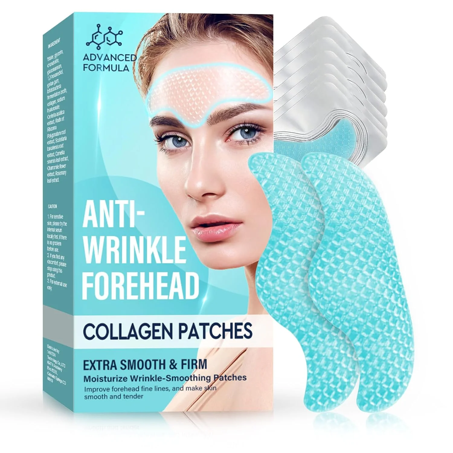Forehead Wrinkle Patches, Face Wrinkle Patches, Smooth Forehead to Smooth Fine Lines & Wrinkles, 10PCS Natural Anti-Wrinkle Forehead Patches with Hydrolyzed Collagen for Women, Blue