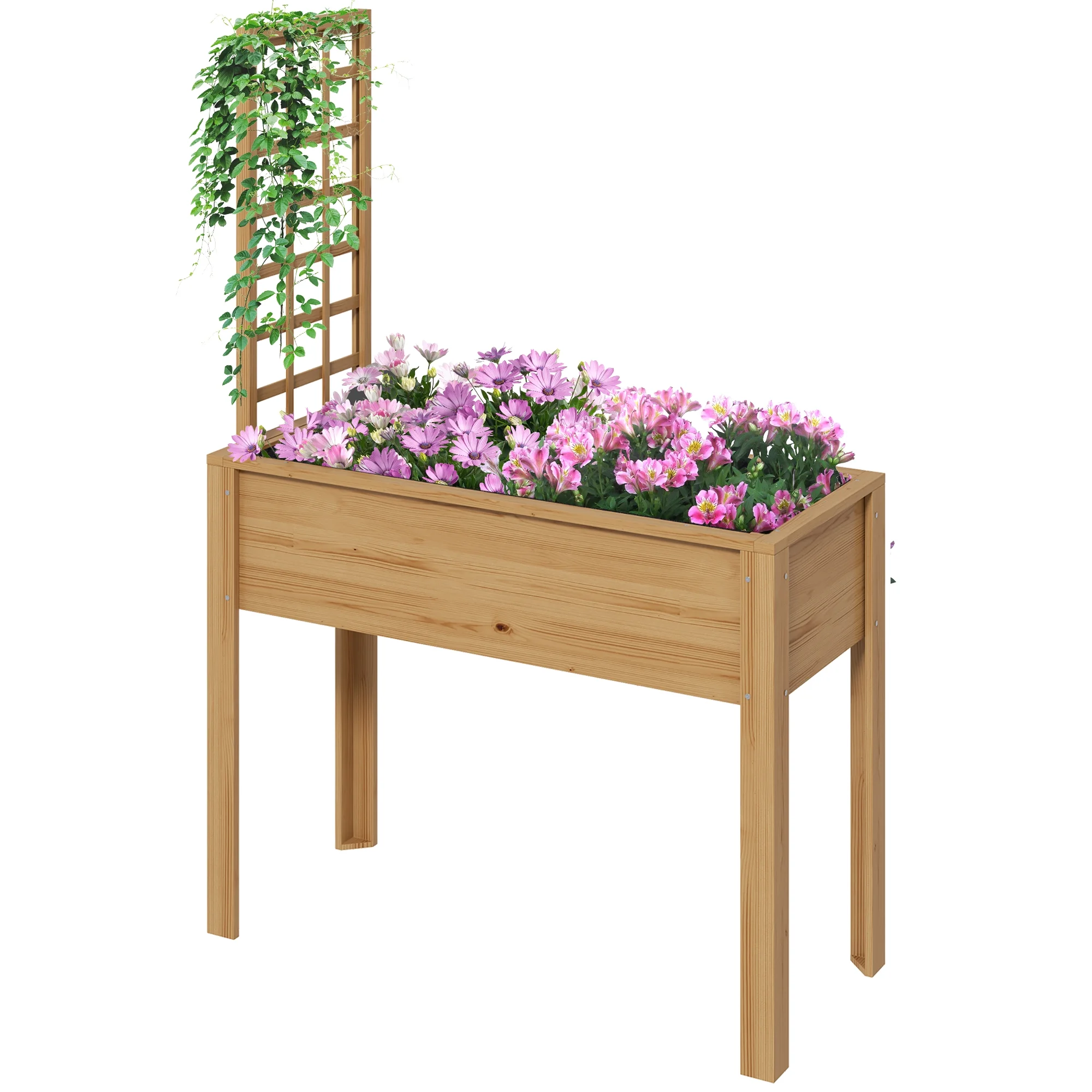 CoSoTower Raised Garden Bed with Trellis for Climbing Plants, Elevated Wood Planter with Drainage Holes, Filter and Legs for Vegetable, Flowers, Natural