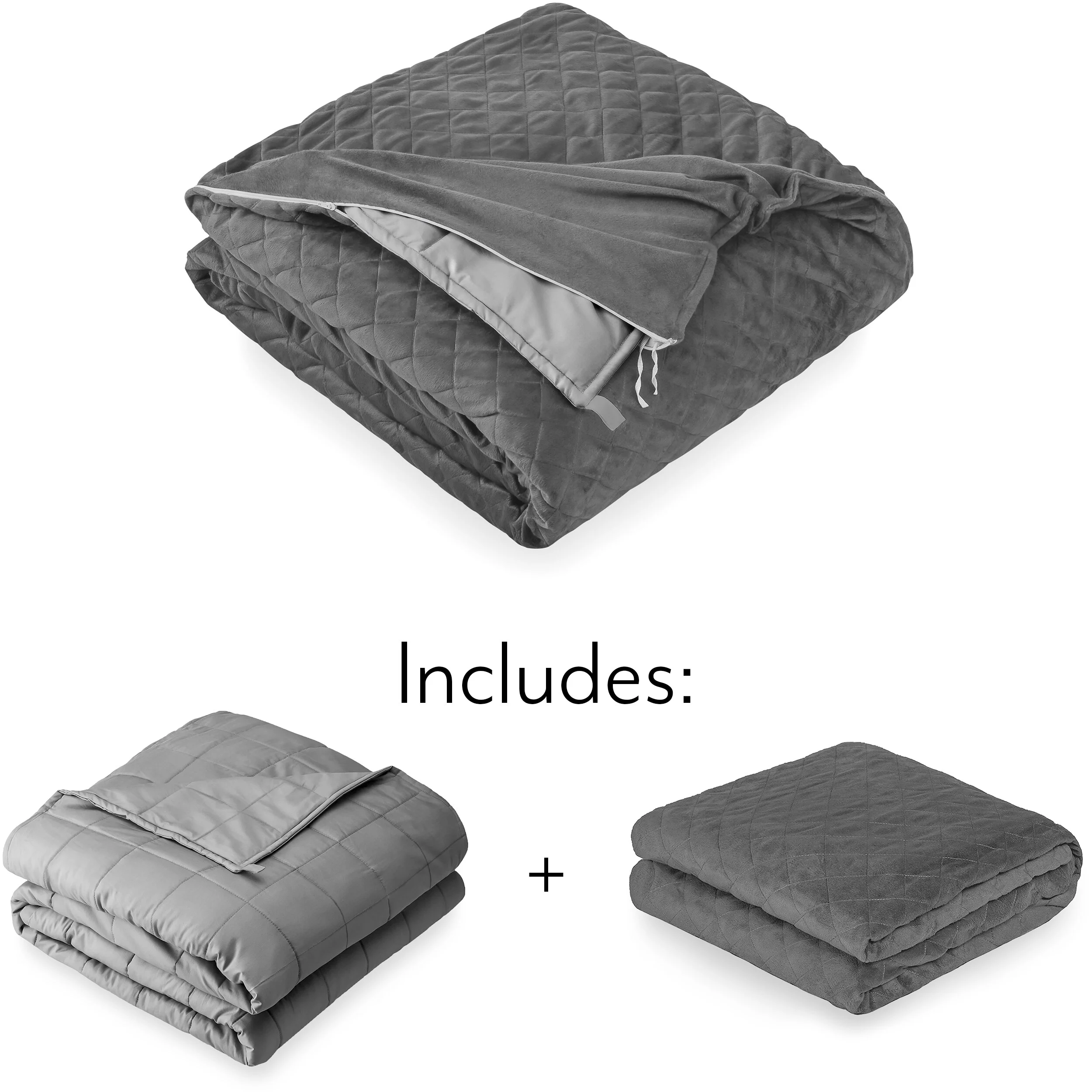 Bare Home  Weighted Blanket with Cover - Improved Heavy Blanket with Premium Glass Beads Grey w/ Quilted Cover 60