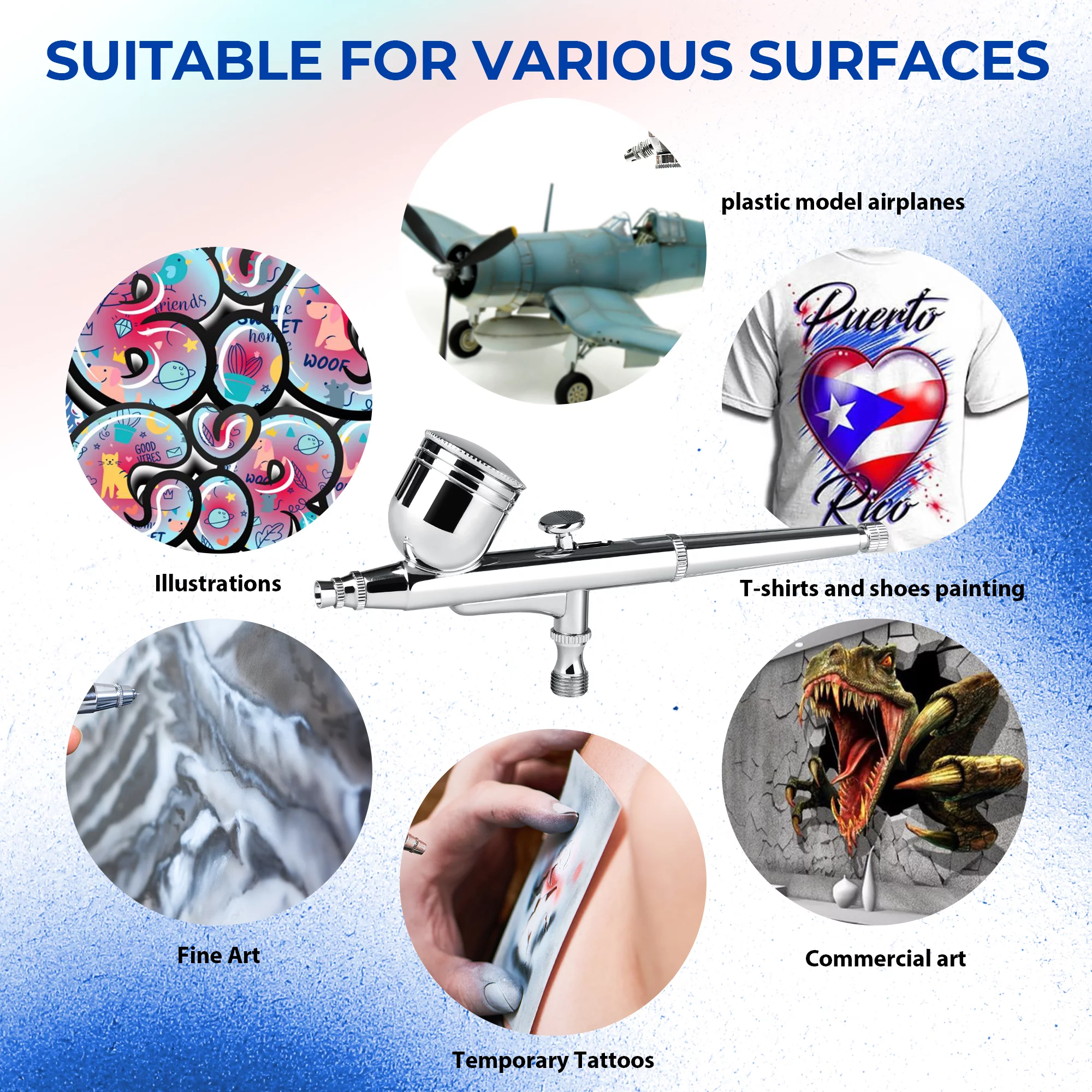 HITIK Airbrush Kit with Compressor,8 Paints, 3 Airbrush Guns, Dual Action