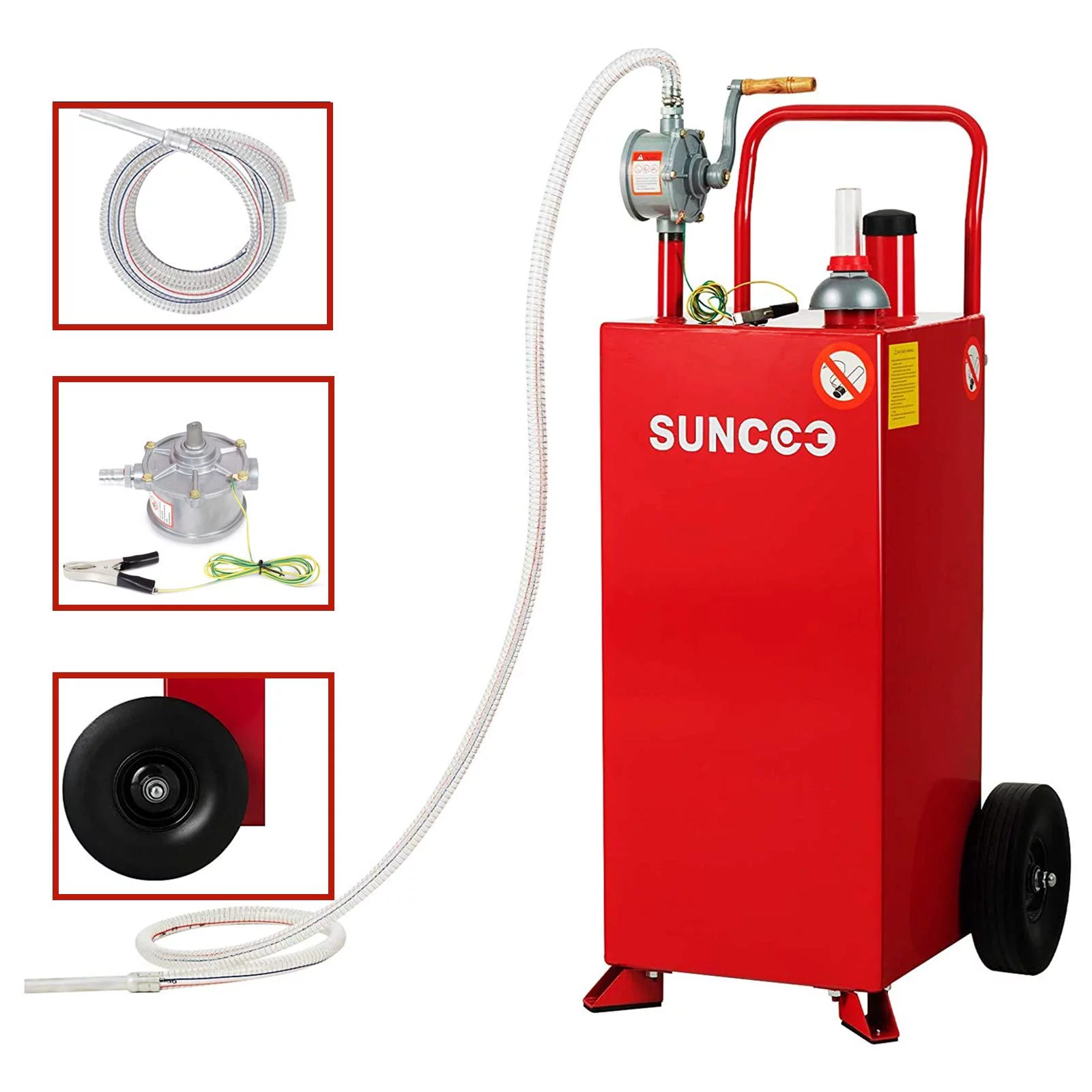 SUNCOO 30/35 Gallon Gas Caddy with Pump, Heavy Duty Portable Fuel Tank with Wheels, Diesel Kerosene Storage Containers for Boat, ATV, Car, Mower and Generators, Black/Red (30 Gallon, Red)