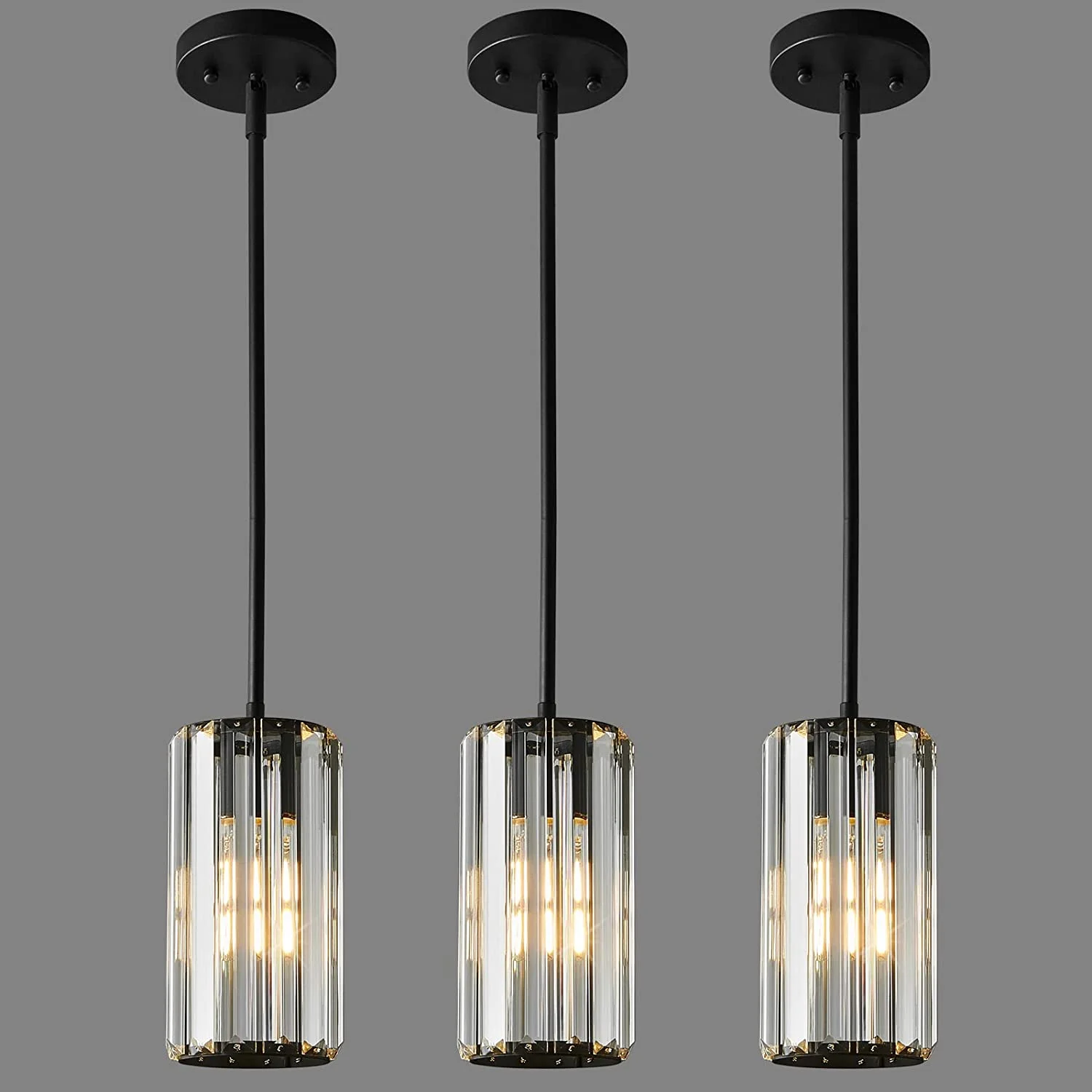 Black Pendant Lighting Modern Pendant Light Mini Crystal Chandeliers Adjustable Pendant Light Fixture for Kitchen Island Dinning Room Corridor Bedroom(Black 3-Pack)